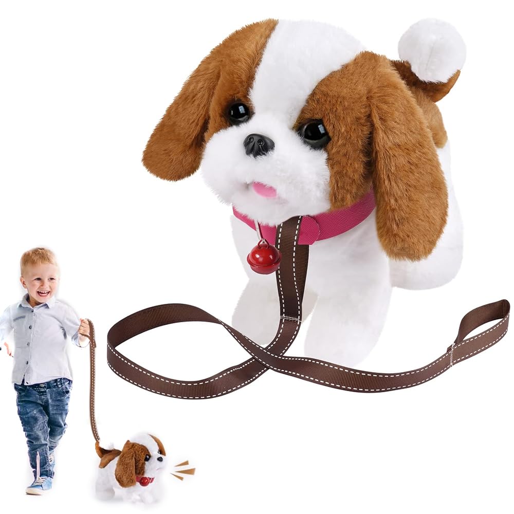 OR OR TU Cane da Passeggio per Bambini, Cammina e Abbaia al Guinzaglio, Realistico Giocattolo Interattivo per Cani di Peluche Elettronico per Bambini 3 4 5 6 7+ anni Ragazze Ragazzi Regalo