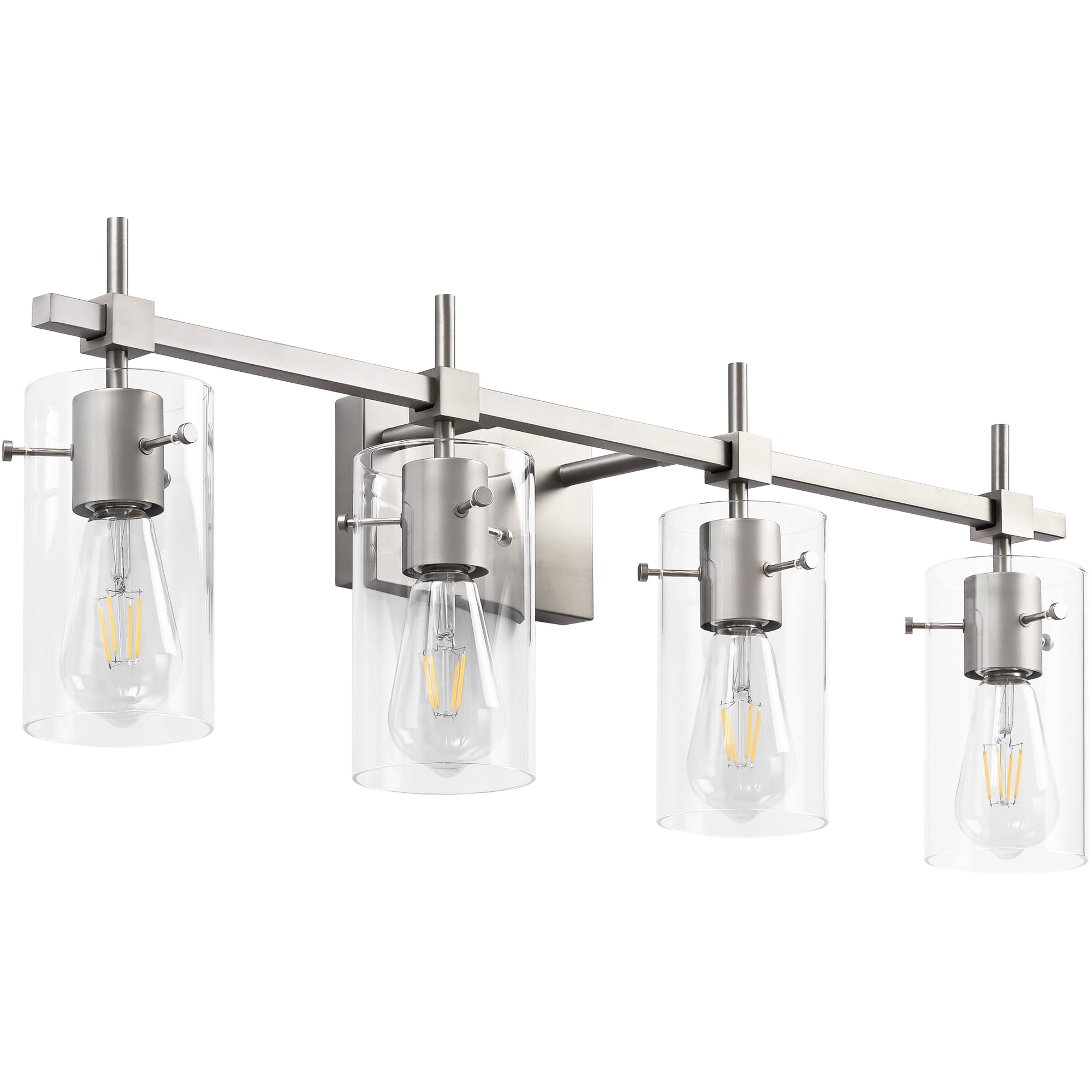 SOLFART 4 Light Bathroom Vanity Lights Bathroom Lights Over Mirror Vintage Bathroom Lighting Brushed Nickel Wall Sconce with Glass Shade