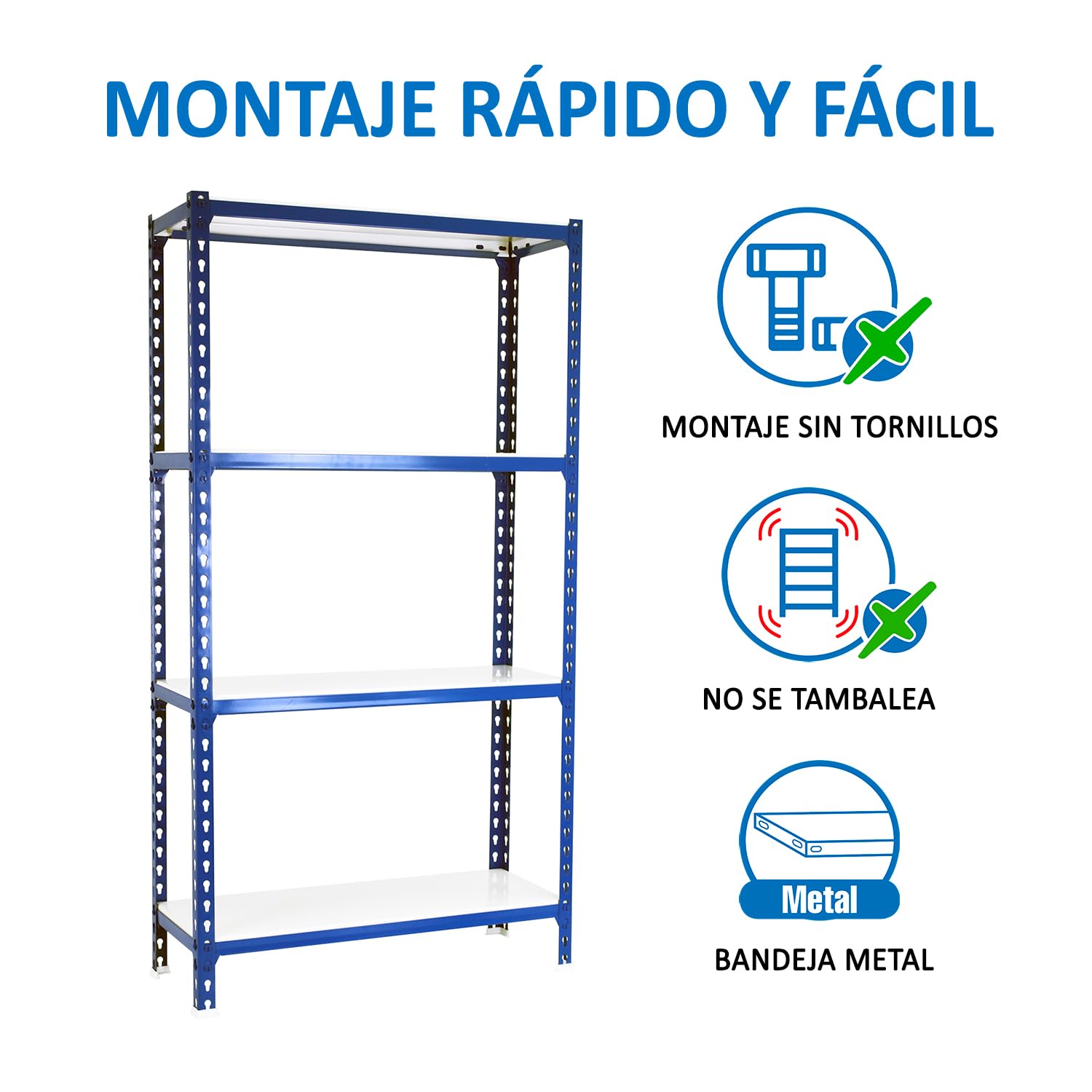 Simon Rack Étagère Rangement et 4 Niveaux, 200 kg Capacité de Charge et Point de Flexion, 1500x1200x500 mm, Étagère Charge Lourde, Étagère Garage, Bleu/Blanc - Simonclick