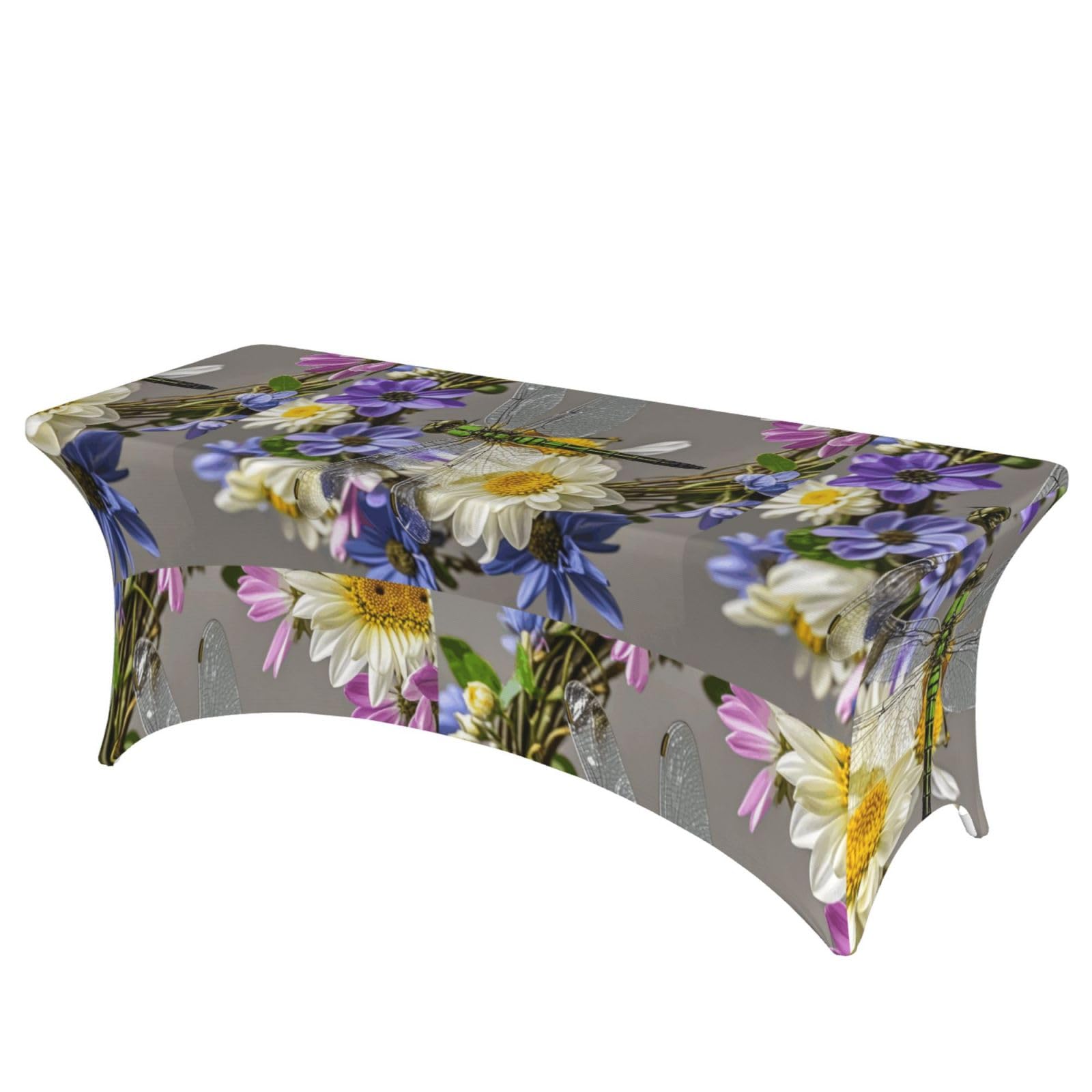 LMNGH Image of Dragonfly in Wreath Decorative Tablecloth Protector for Wedding, Banquet & Parties6FT Spandex Rectangle Tablecloths, Stretch Washable Table Cloth Wrinkle Free Patio Table Cover