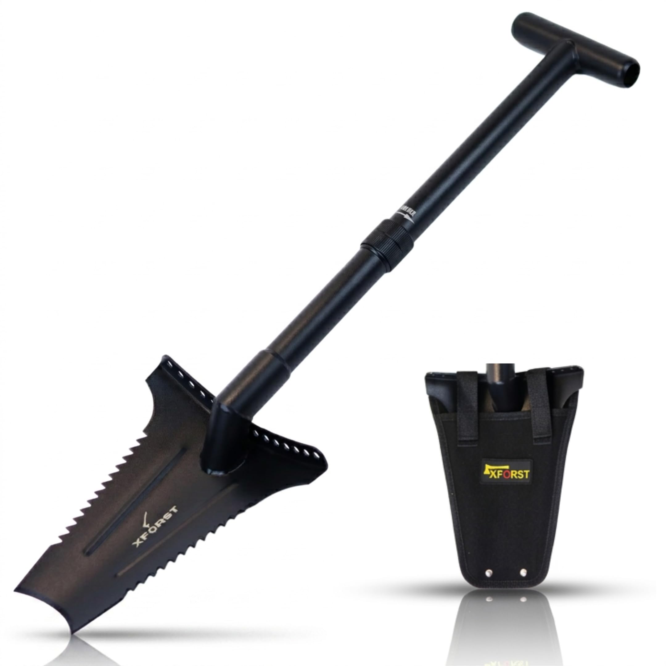 Xforst X-SZ2 Bêche en Acier au Carbone – 86 cm, 1,88 kg, Lame Trapezoïdale avec Bord Tranchant, Idéale pour Le Jardinage, l'Élimination des Racines, Détecteur de Métaux/Bord de Repose-Pied Renforcé