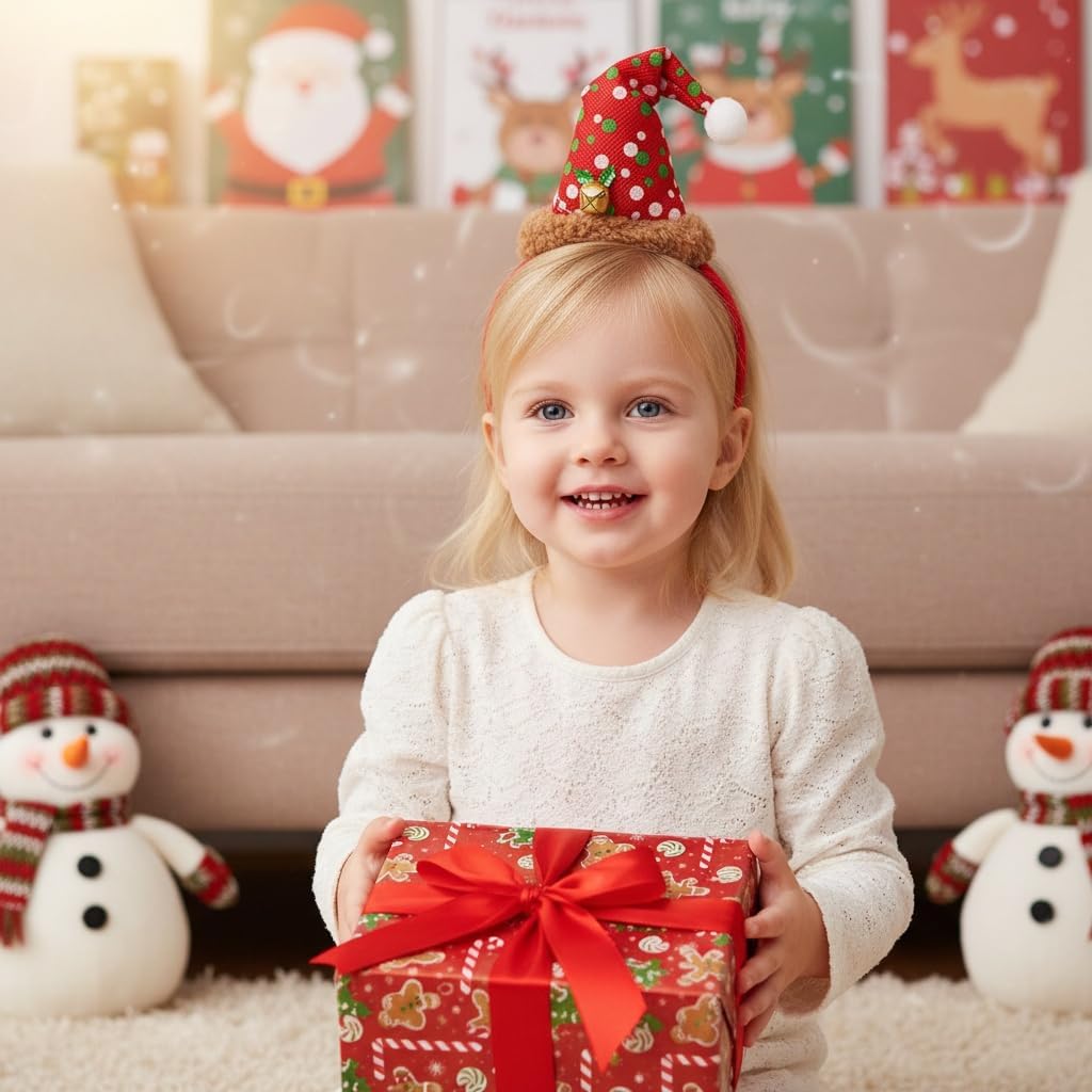 2pcs Santa Hat Headband: Christmas Party Decor Hair Hoops for Women Xmas Hair Accessories for Holiday Favors Photo Booth Props (red/green) - Image 4