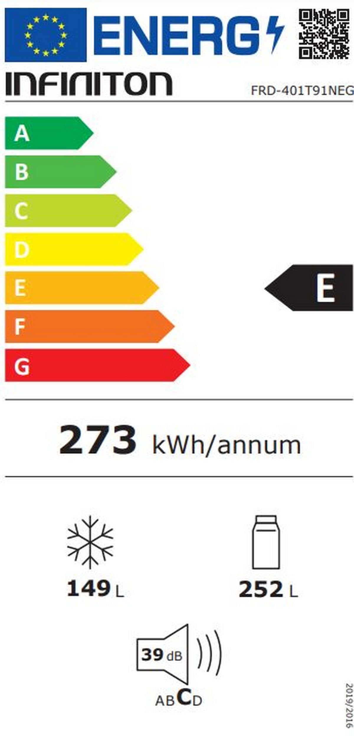 INFINITON Frigorifico Francés FRD-401T91, 401 Litros, 190 cm de Altura, E, Técnologia Inverter, Fast Cooling, Fast Freezing, Puerta reversible, Tecnología Care + space (Crystal Black || FRD-401T91NEG)