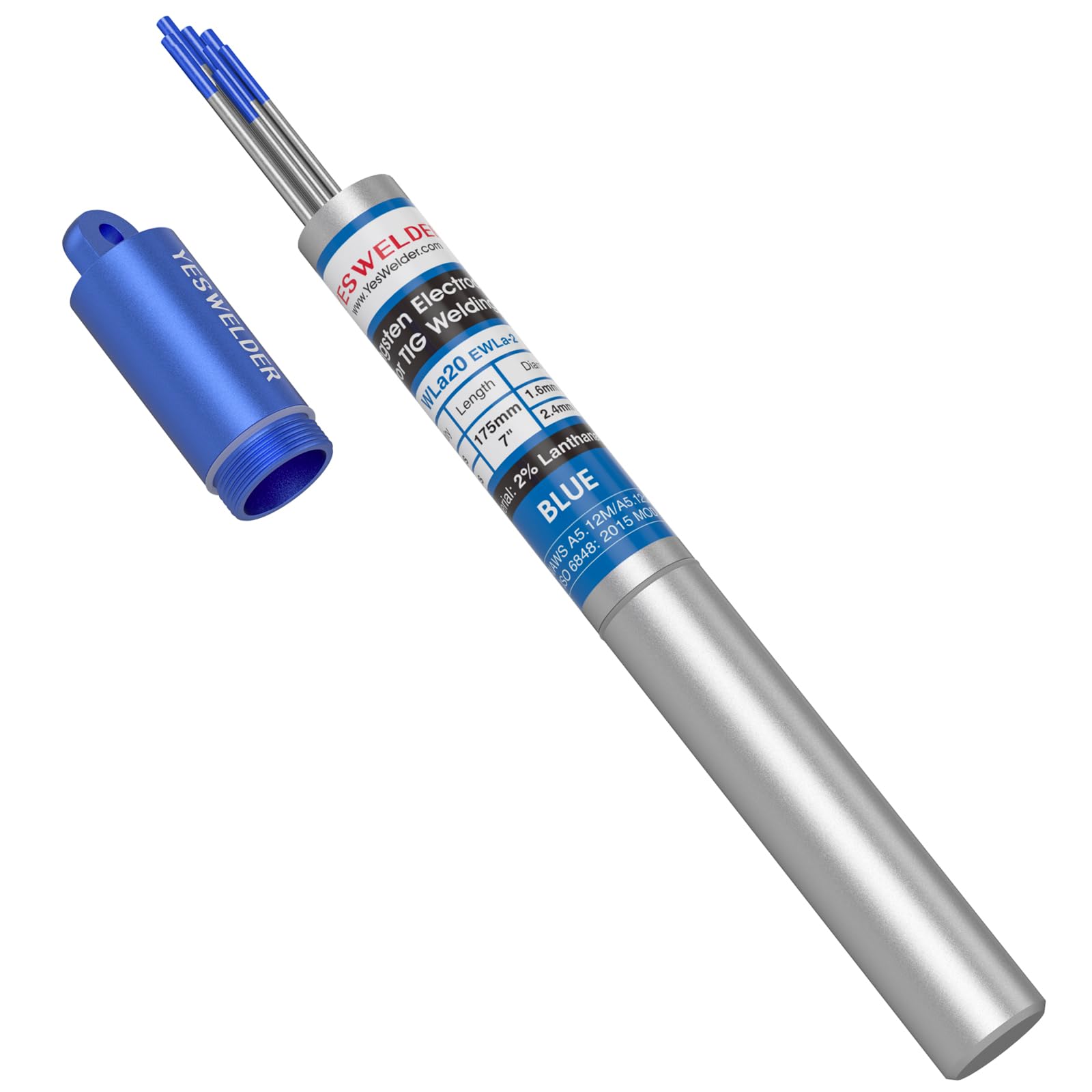 YESWELDER TIG Welding Tungsten Electrode 2% Lanthanated 5pk 1/16" & 5pk 3/32" by 7" Assorted-size (Blue, WL20/EWLa-2)