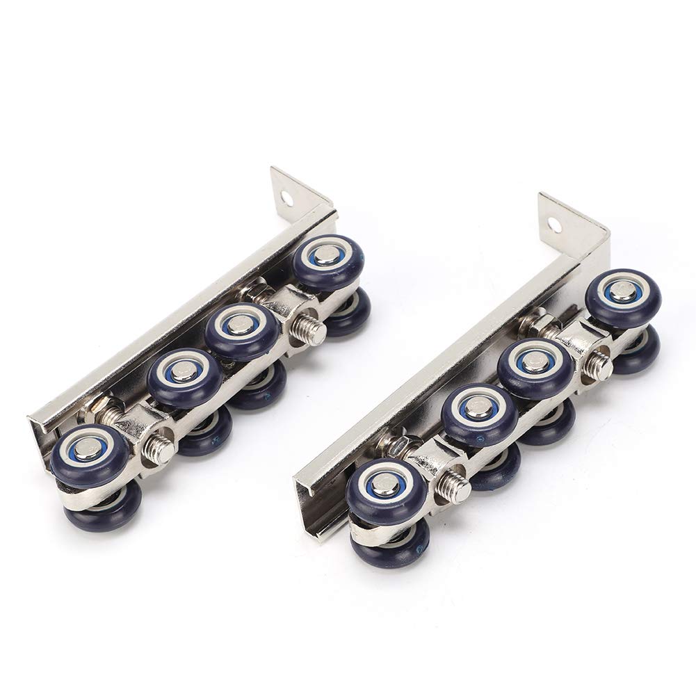 Sliding Door Wheels, Track Rollers with Thick Handle 8 Wheels Door Track Pulley, Sliding Door Pulley, L Shaped Pulley Hanging Wheel Set Heavy Duty Door Wheel for Wardrobe Closet