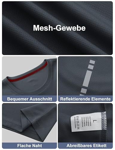 Csqtongan 3er Pack Sport Tshirts Herren Funktionsshirt Sportshirt Kurzarm T-Shirt Schnelltrocknend Atmungsaktiv Sport Shirt Männer Laufshirt Gym Trainingsshirt Herren, Schwarz/Grau/Marineblau L