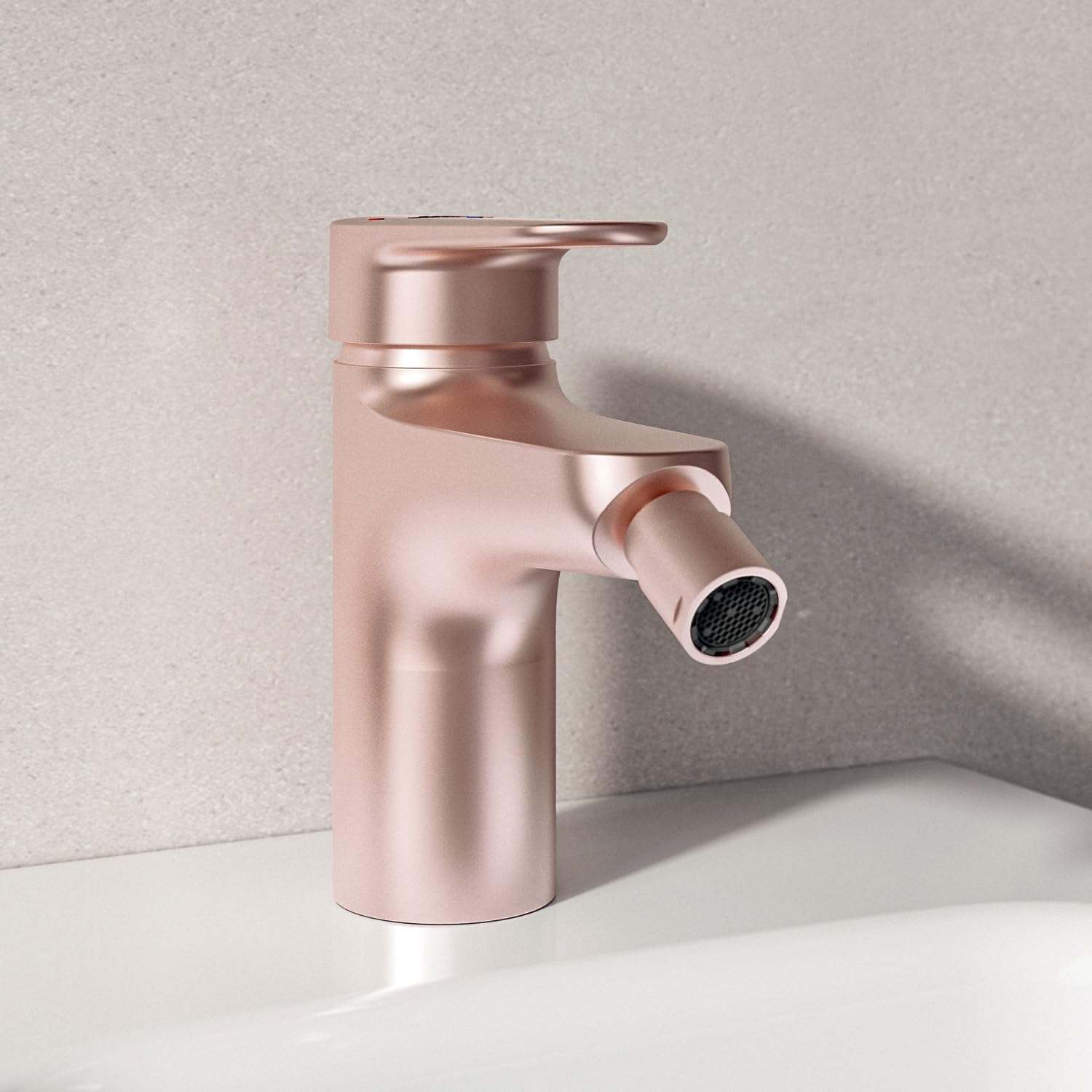 Ideal Standard – Alu+ Miscelatore per bidet, 115 mm proiezione del beccuccio, Raddrizzatore di flusso, risparmio d'acqua, tecnologia Blue Start, FirmaFlow, elementi principali in alluminio, Rosé