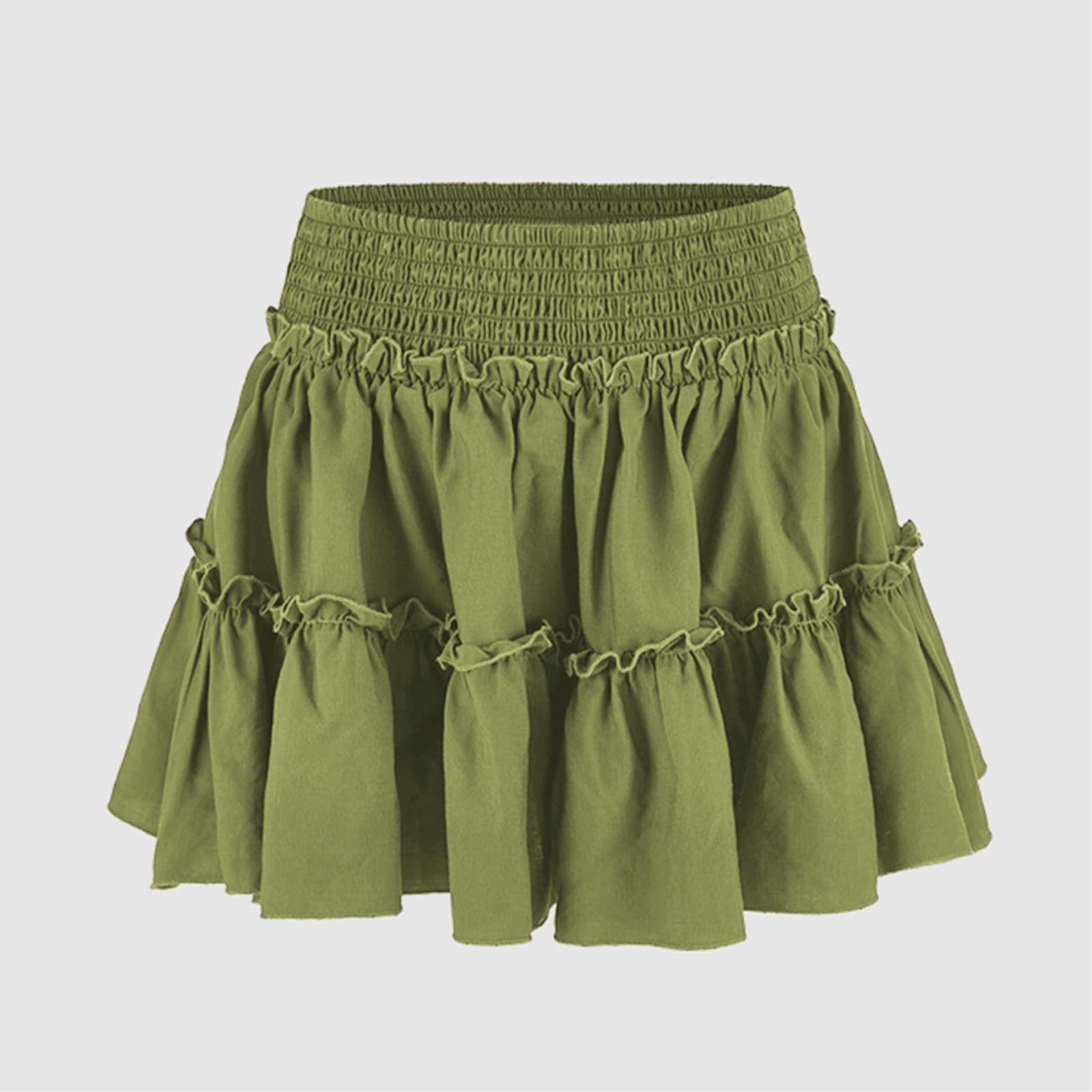 Falda pantalón de cintura alta elástica y capas de volantes veraniegos