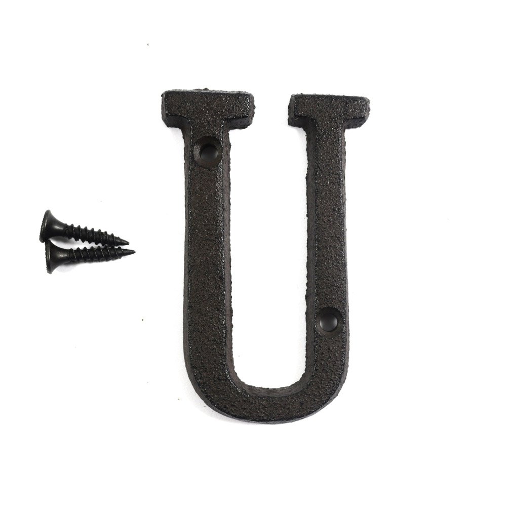KiaoTime 3" Vintage Decorative Cast Iron Metal Alphabet Letters Wall Sign Hanging Address Name Sign Letter 'U'