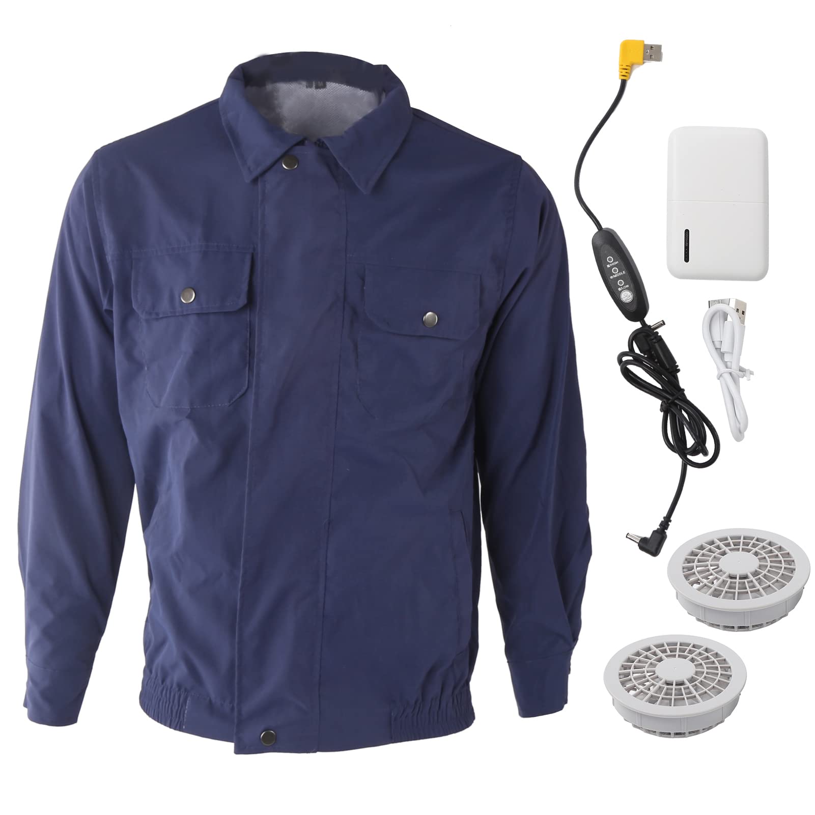 Chrees Giacca di Raffreddamento Alimentata Tramite USB Camicia di Aria Condizionata Abbigliamento da Lavoro Estivo con Batteria da 10000 MAh Ventole a 3 velocità Staccabile Lavabi