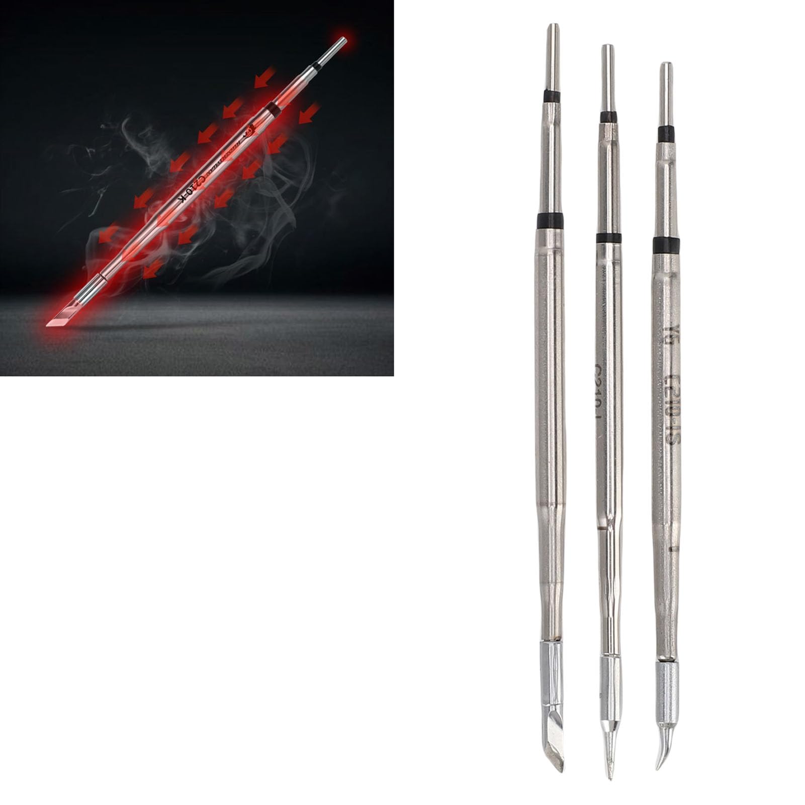 C210 Souder en Fer Tive pour JBC Sugo Aifen Quick T210 T26 A9 Station de Soudage, 3PCS Cutter Shaped + Pointu + Bent Tip Remplacement avec Boîte de Rangement