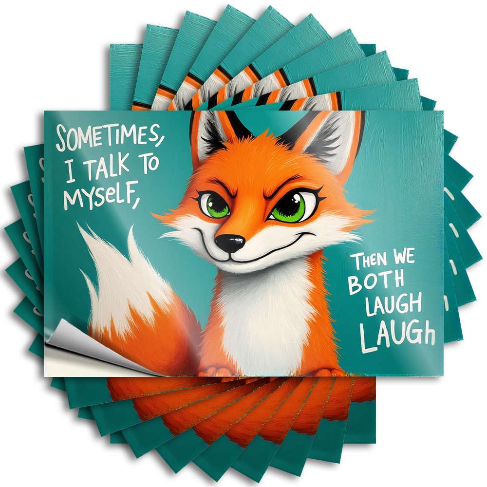 Sticker Gaming Waterproof Vinyl Sticker | Fox Laughs At Self-Talk Optical Illusion Water for Darts DIY Projects(12X18CM)