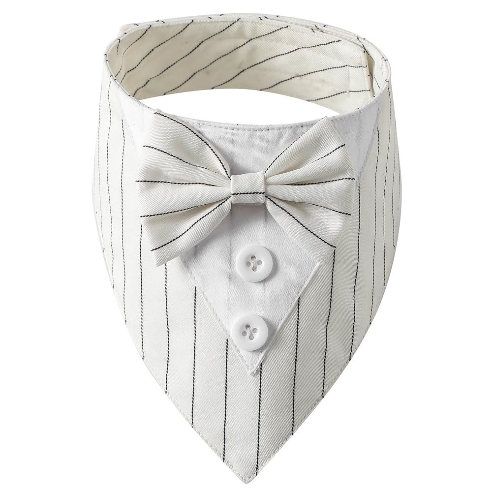 Collare per smoking per animali domestici, bandana, abito da sposa, papillon per gatti, cuccioli, cani di piccola taglia, vestito per feste, compleanni, Natale, bianco, XS