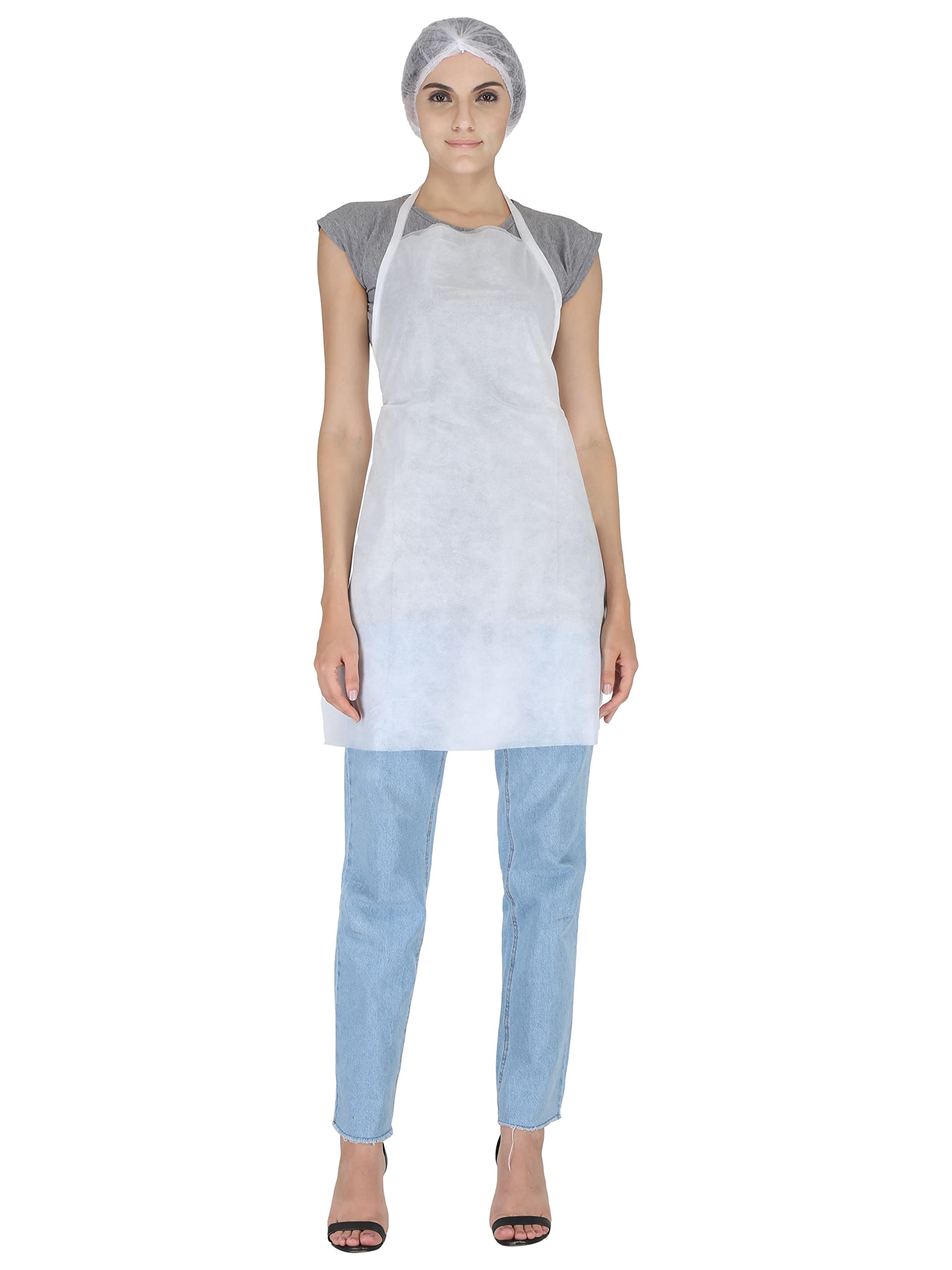 M's Solutions & Enterprises Multipurpose White Nonwoven Disposable Self Apron For Men Women 25 GSM, Size 25X32 Inches, Pack of 20