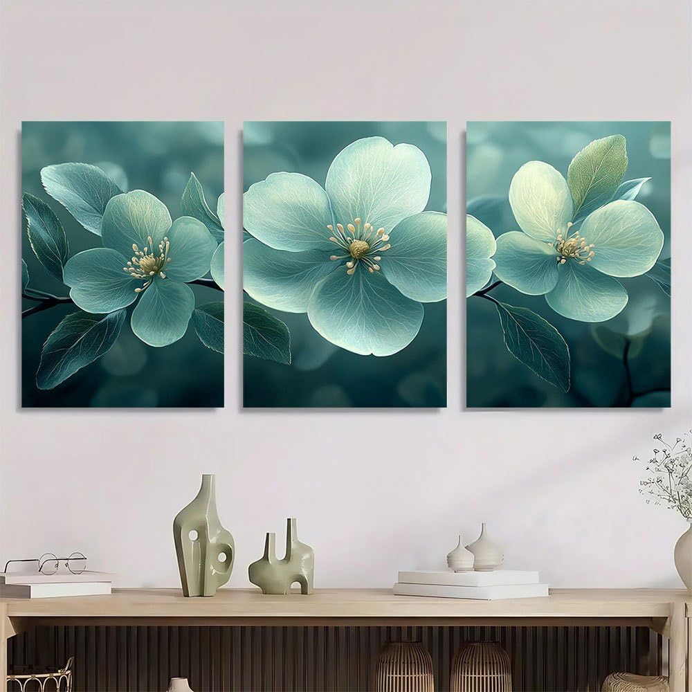 JKEVCBIAX Light Green Flower Decoration, Soft Color Aesthetic Canvas Wall Art Wall Art Flower Home Living Room(70x90cmx3/NO frame)