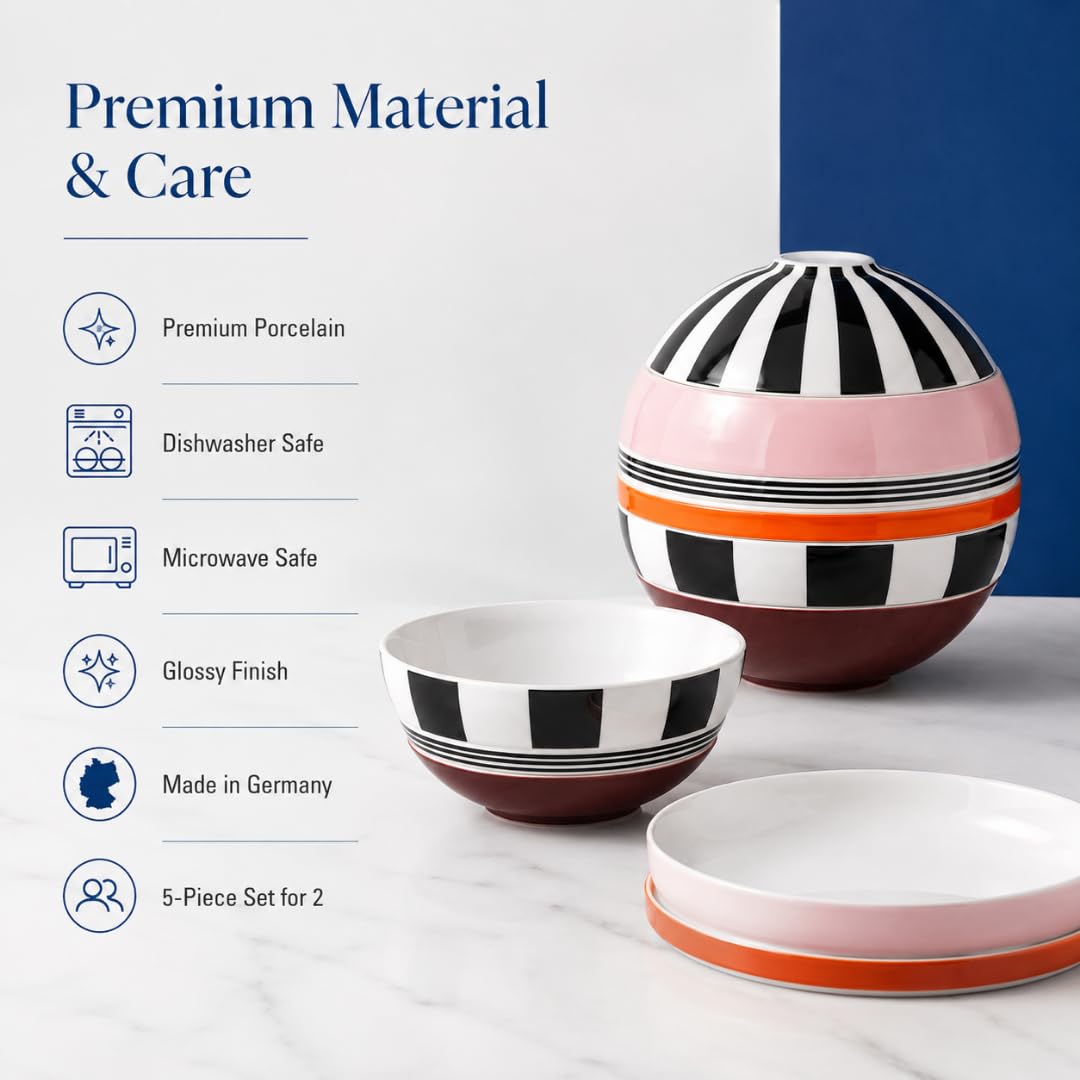Villeroy & Boch - La petite Boule memphis, vajilla de porcelana, juego de cuencos, 5 piezas. Set de servicio, 14 cm Ø, apto para lavavajillas y microondas, multicolor