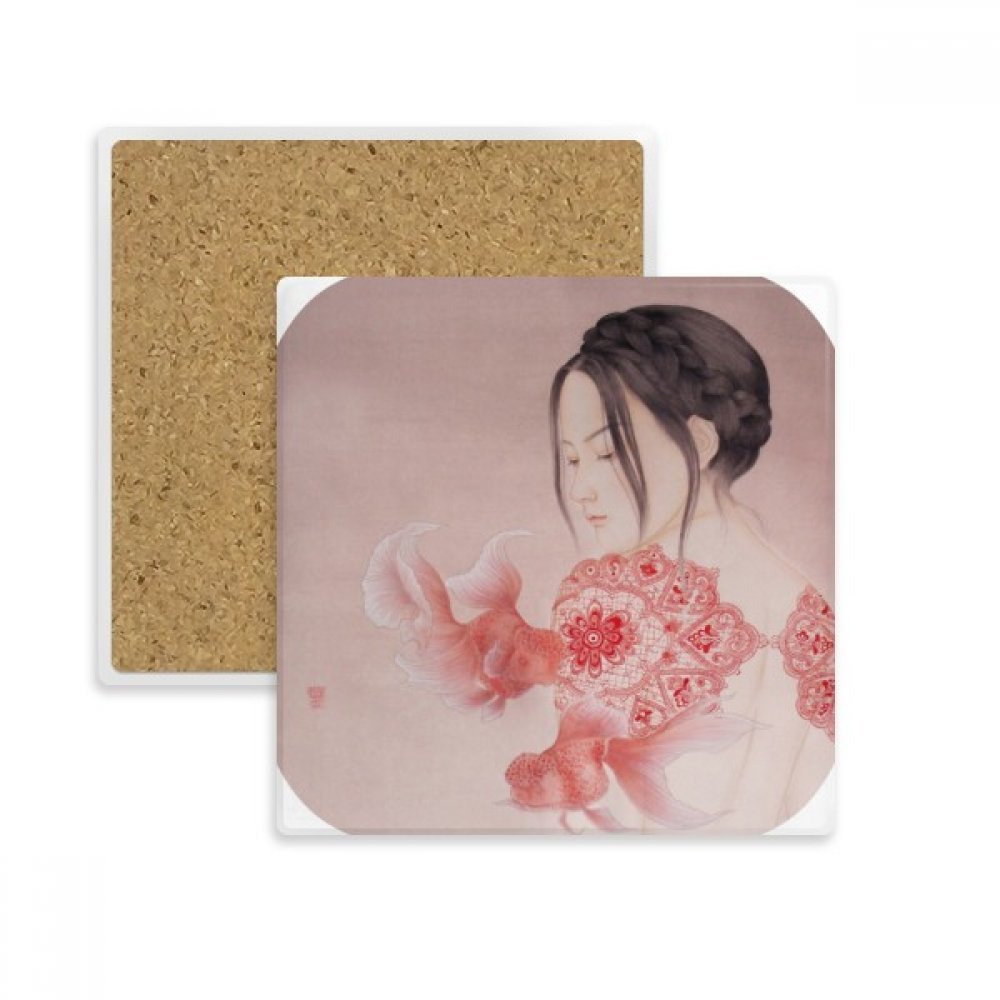 Tasse Coaster carré pierre absorbante peinture chinoise pour verre et mug multicolore