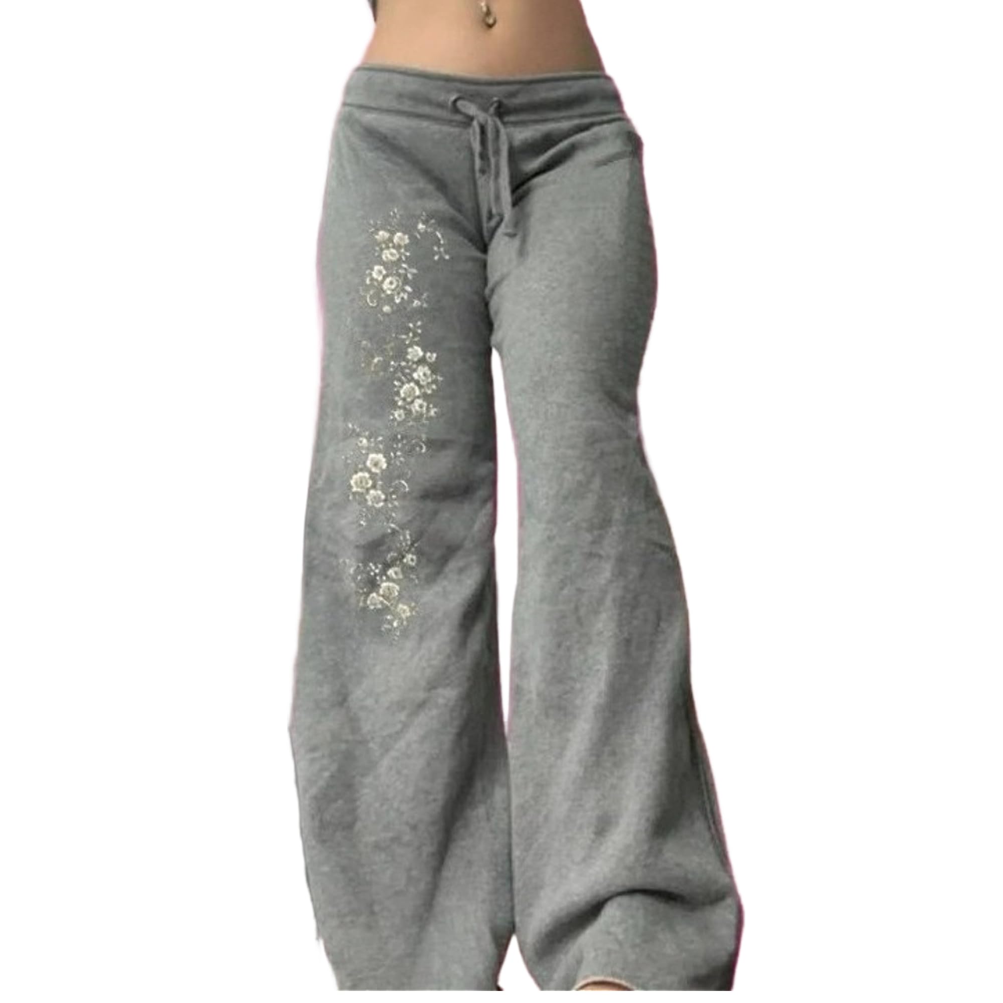 Wide Leg Flare Fold Over Leggings Fairy Grunge Floral 2000s Sweatpants Women Teen Girls Y2k Bell Bottom Pants Streetwear
