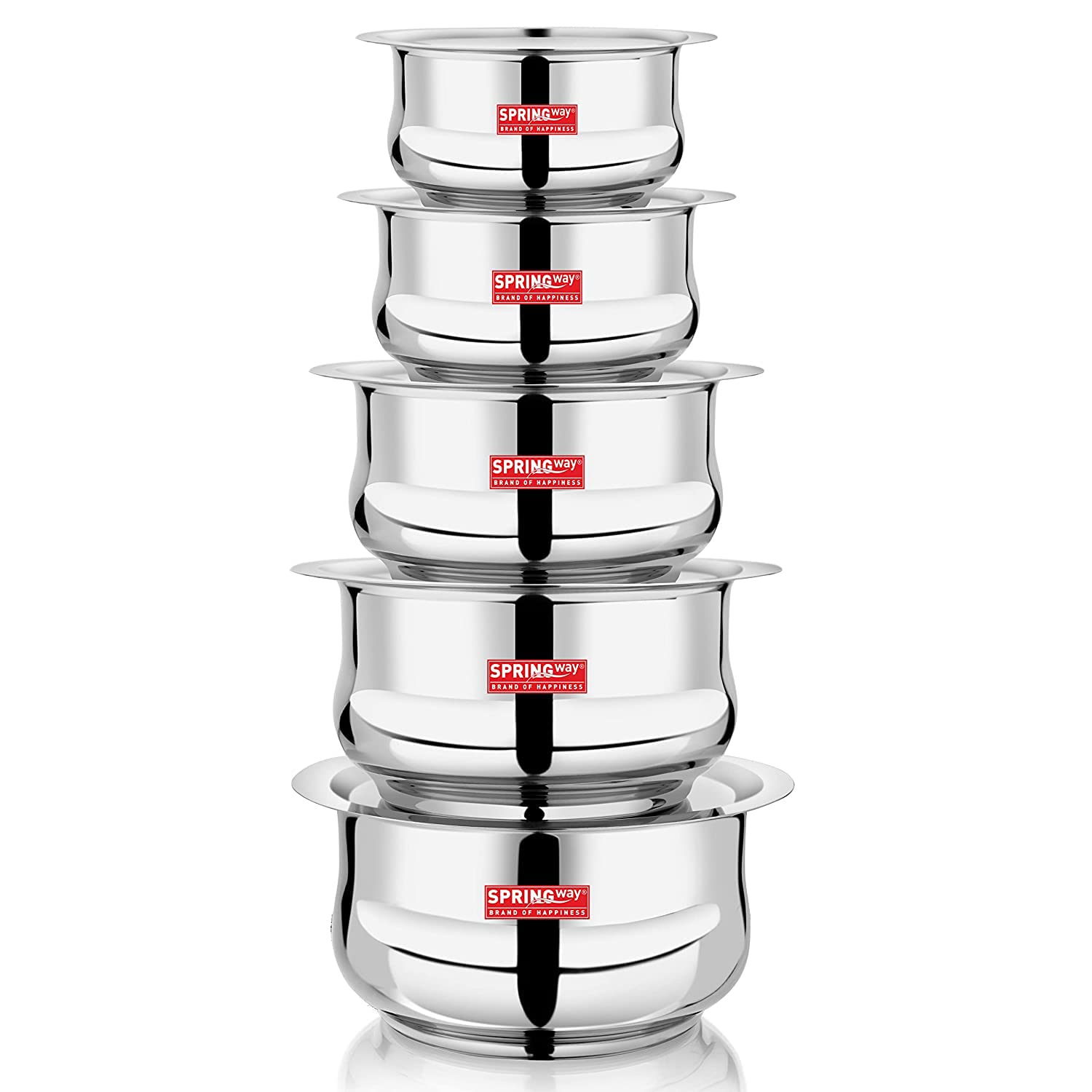 Stainless Steel 5 Pcs Belly Shape Tope Set/Tope/Cookware Set with Lids (1 LTR to 2.7 LTR)