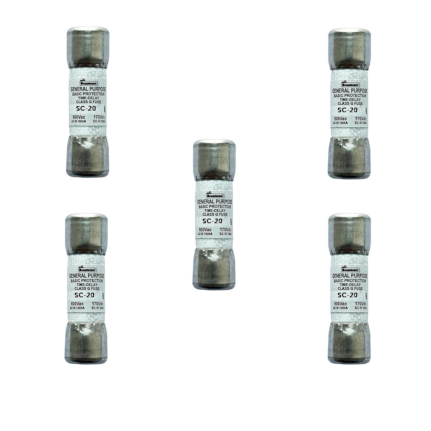 5-Pack New SC-20 SC-20A SC 20A 600Vac Time Delay Fuse,BP/SC-20A Current Limiting Class G Rejection Cartridge Fuses
