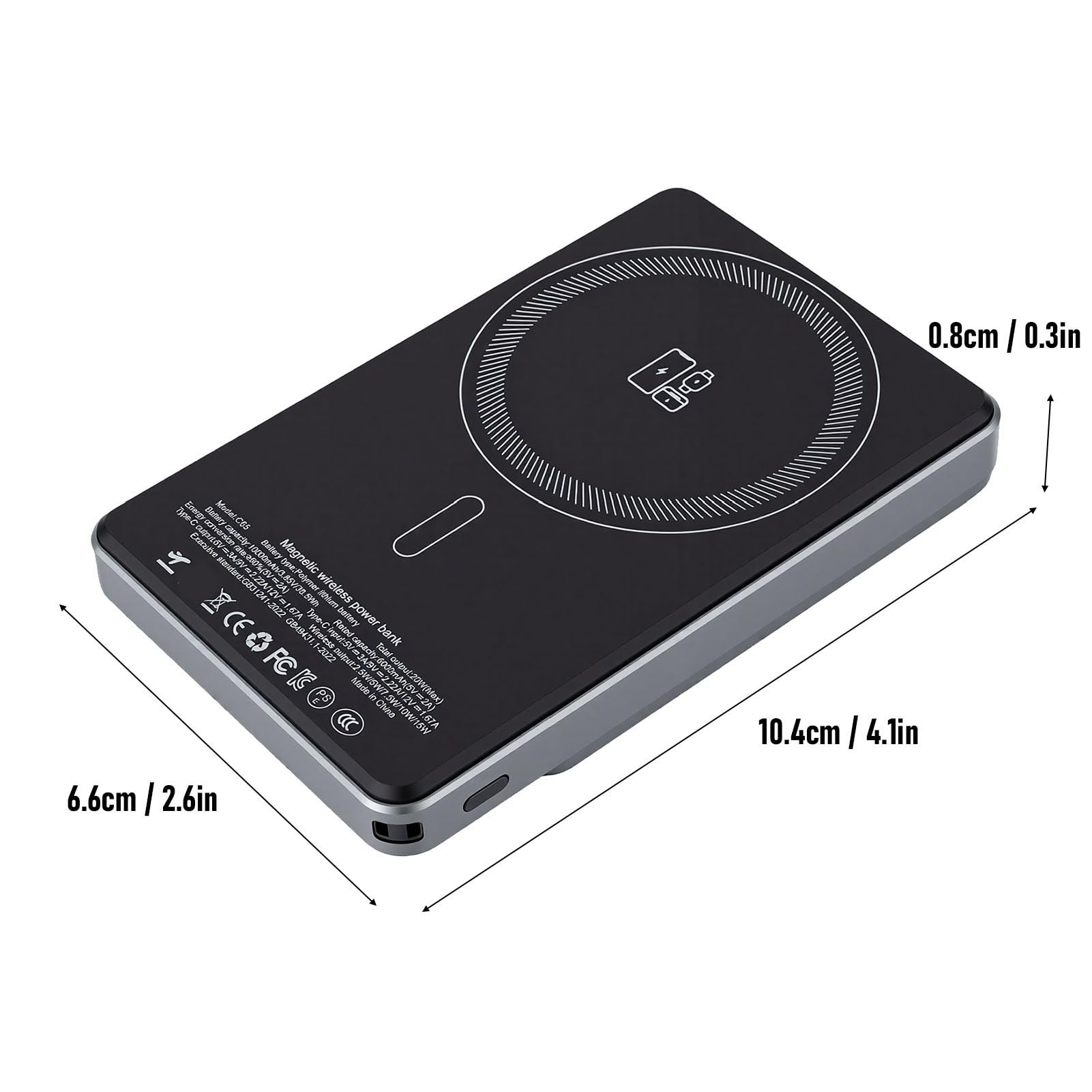 Banco de Energía Inalámbrico Magnético, Cargador Portátil Inalámbrico 3 en 1, Banco de Energía con Soporte Incorporado Apto para Teléfono iOS 12 a 17 USB C 10000mAh 20W (Grey)