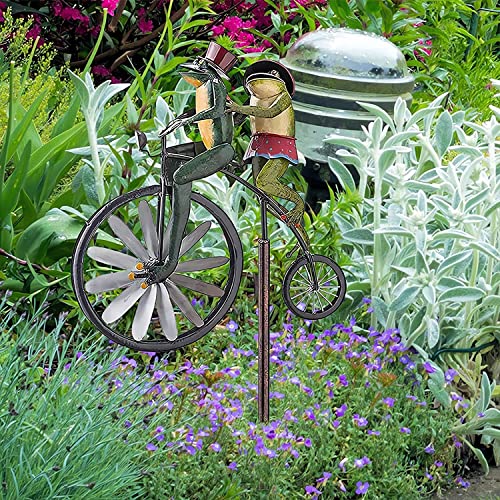 Vintage Bicycle Metal Wind Spinner - 2023 New Animal Garden Kinetic Spinners Yard Metal Windmills, Garden Ornaments Frogs Cats Decor Outdoor Lawn Metal Art Sculptures & Statues (A-Frogs) #TOP1