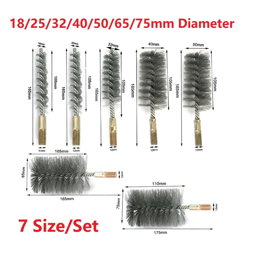 MiJunHD Steel Wire Tube Cleaning Brush Set, 7 Sizes Round Chimney Cleaning Brush - Image 2