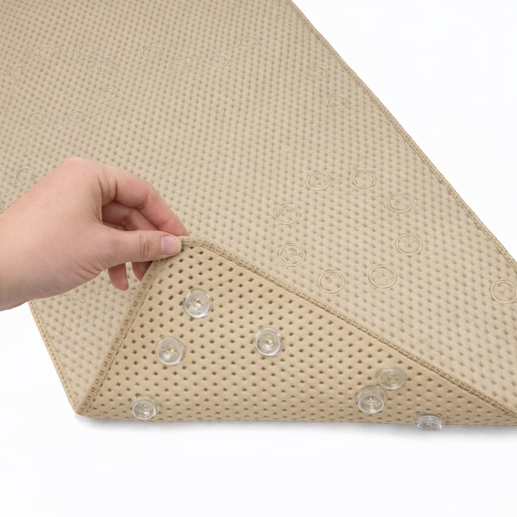 Deluxe Bathtub Mat Non Slip, Soft Foam Bath Mats for Bathroom Tub, Bathtub Mat with Drain Holes, Suction Cups- 36” X 17” - Light Khaki