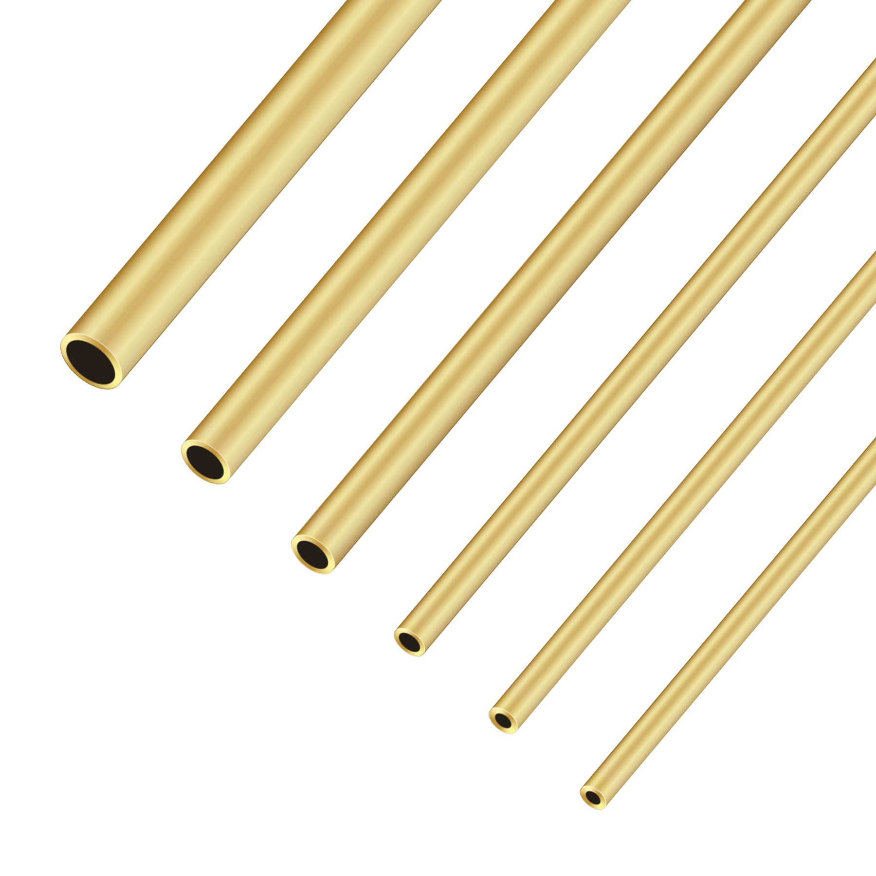 Imeistek Brass Round Tube Set, 6Pcs Seamless Straight Brass Pipe Tubing 3Mm 3.5Mm 4Mm 5Mm 6Mm 8Mm Od X 0.75Mm Wall Thickness 300Mm Length For Diy Crafts