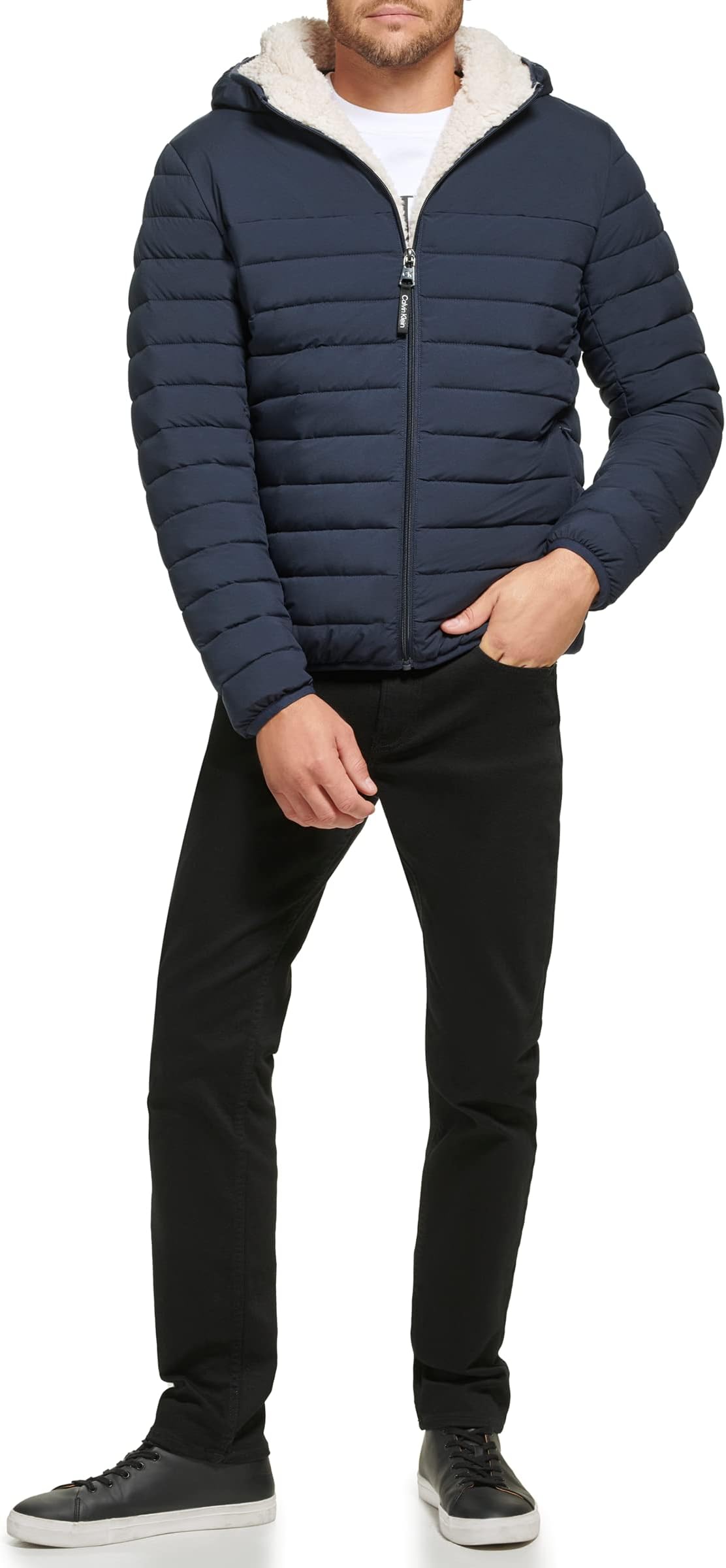 Calvin Klein Men's Lightweight Packable Down Jacket With Sherpa Lining