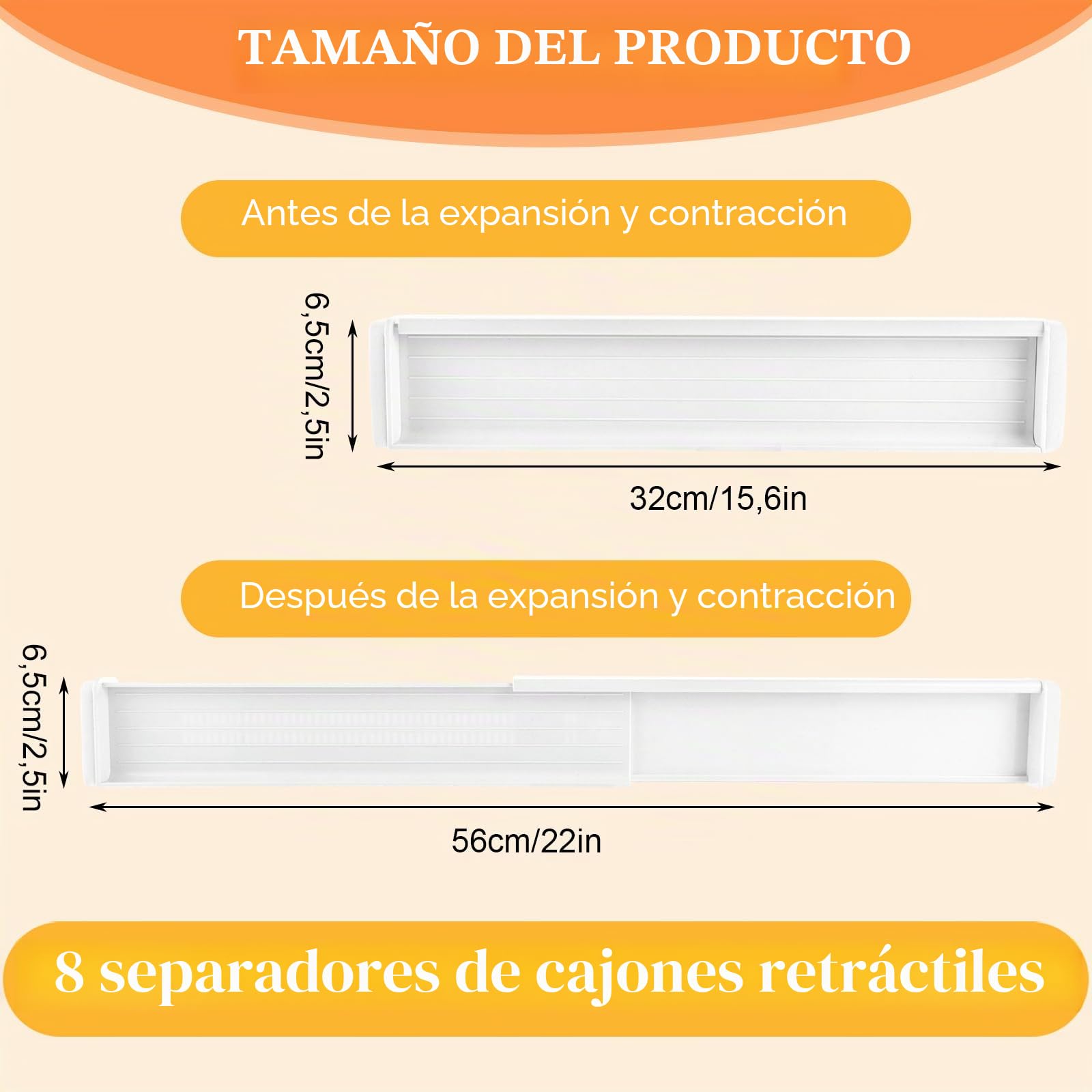 SHUESS Juego de separador de cajones ajustable de 8, 32-56 cm, blanco