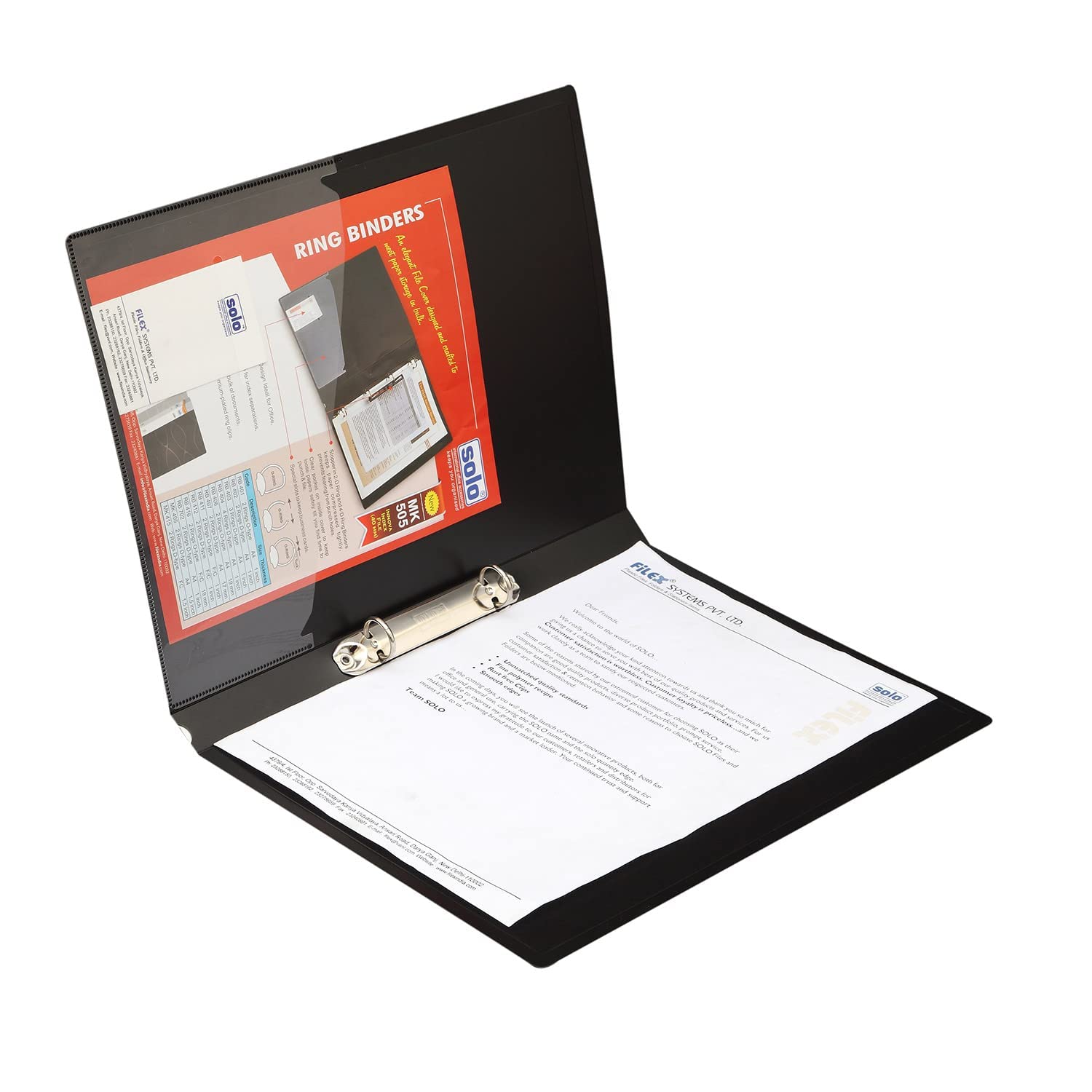Solo 2-D A4 Ring Binder File Folder, Office Document Organizer with Inside Pocket, Presentation Display Plastic File for Certificates, Portfolio, Papers & Projects (1, Black) 4