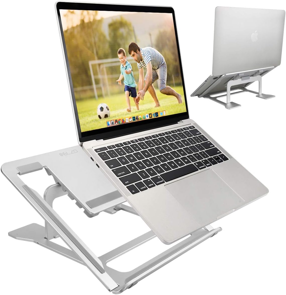 ELZO Laptop Stand, Adjustable Foldable Portable Ventilated Desktop Laptop Holder, Universal Ergonomic Holder for Notebook/MacBook/Tablet/Ipad, Aluminum Ergonomic Tray Mount with Anti-Slip Design