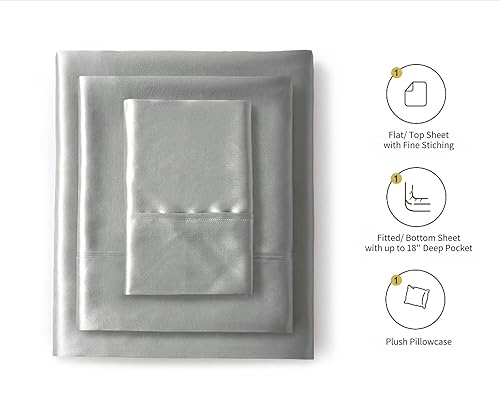 Miniatura 2 de Lanest Housing Sábanas de satén de seda, juego de sábanas de 4 piezas con bolsillos profundos, sábanas de seda hipoalergénica suaves que mantienen