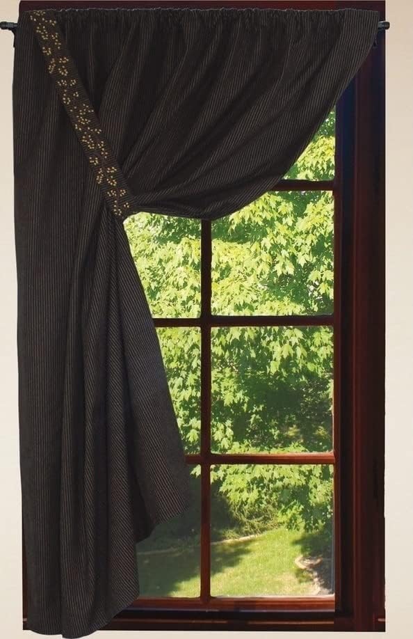 Home Collection by Raghu Primitive Ticking Black Single Panel 56x63 w/Berry Vine emb