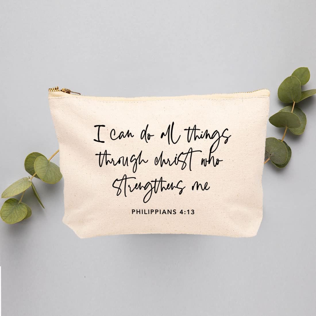 Andaz Press Funny Makeup Bag Canvas Cosmetic Bag I Can Do All Things Through Christ Who Strengthens Me Makeup Pouch For Purse Travel Pouch Funny Pencil Bag Cute Birthday Gifts for Women 6.5 x 9 Inch