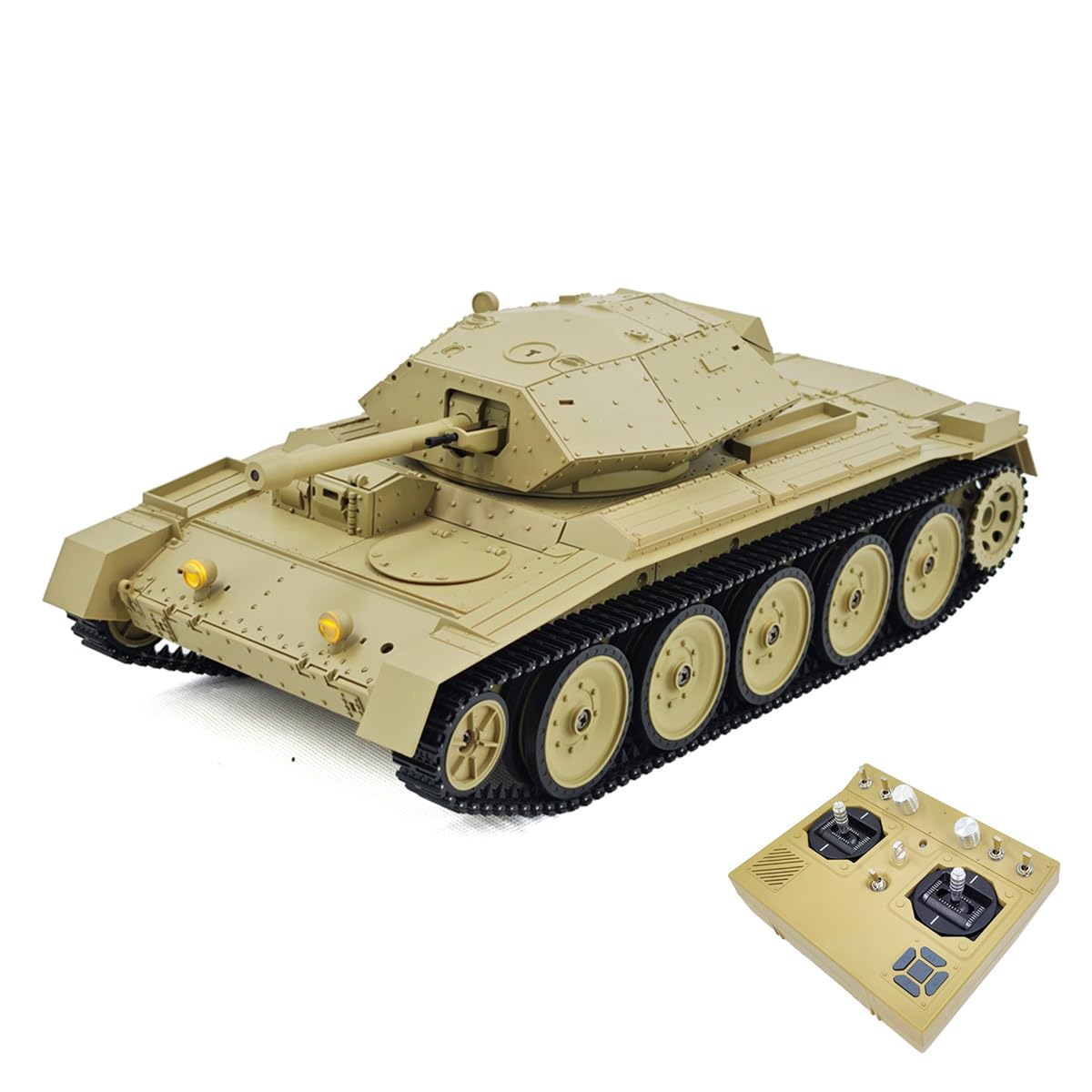 RBLOCTOYNY 1/16 Scale RC Tank Model, British Crusader Infrared Battle Armored Vehicle with Recoil & Sound, 360° Rotating Turret, Durable Military