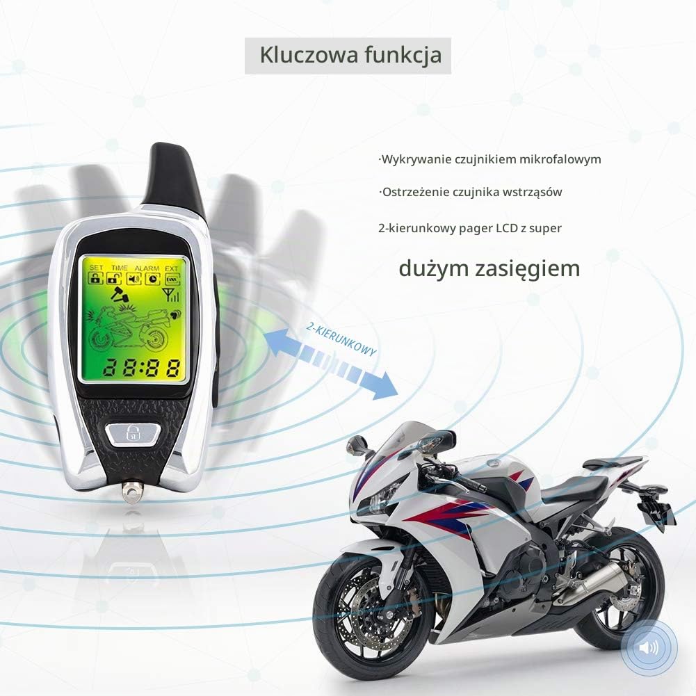 EASYGUARD EM209 2-drożny motocyklowy system alarmowy ze zdalnym rozrusznikiem silnika czujnik mikrofalowy kolorowy wyświetlacz LCD w zestawie wersja uniwersalna