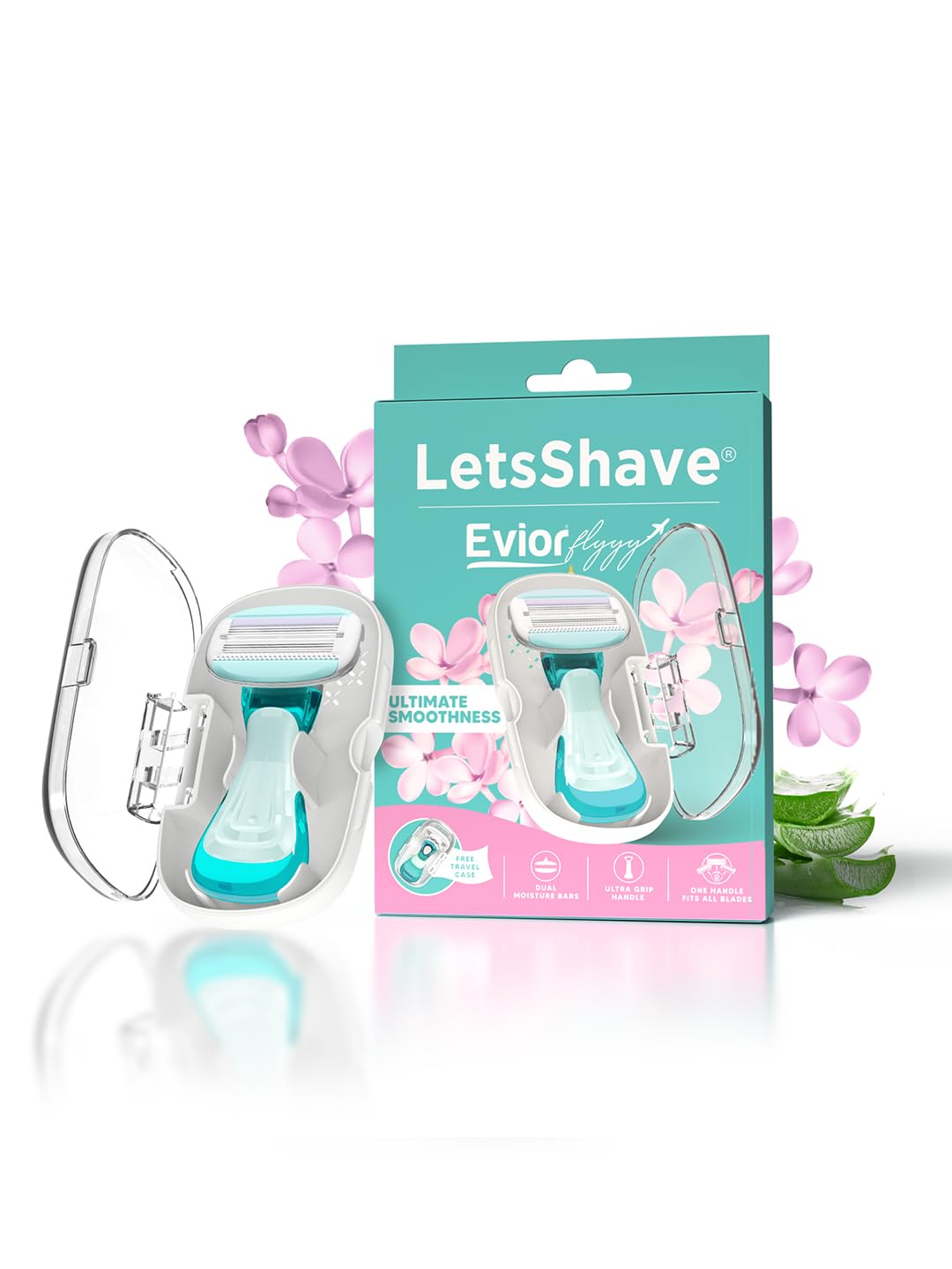 Letsshave Evior Flyyy Razor for Women | World's First 6-Blade Compact Shaving Razor for Women | Dual Moisture Bar with Aloe Vera & Vitamin E | Travel-Friendly Hair Removal Kit with Protective Case