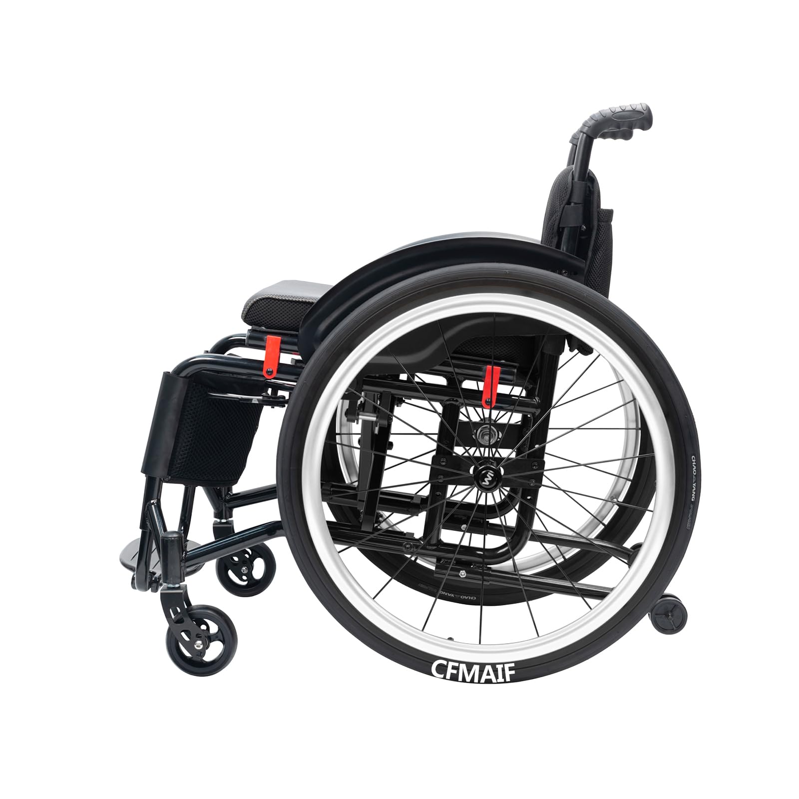 Aluminiowy wózek inwalidzki, składany, samobieżny, sportowy wózek inwalidzki, lekki, dla osób niepełnosprawnych, zapobiegający przewróceniu (42 cm/16,5 siedzenia, srebrny)