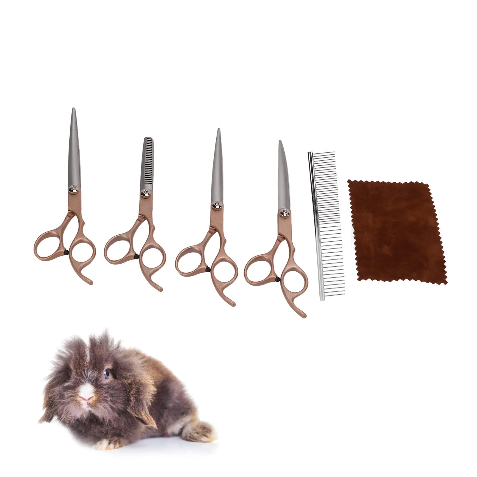 Hztyyier 4-teiliges Professionelles Pflegescheren-Set, Edelstahl-Hunde-Katzen-Pflegescheren-Set Gebogen, Ausdünnen, Gerades Scheren-Set mit Kamm, Design für Groomer