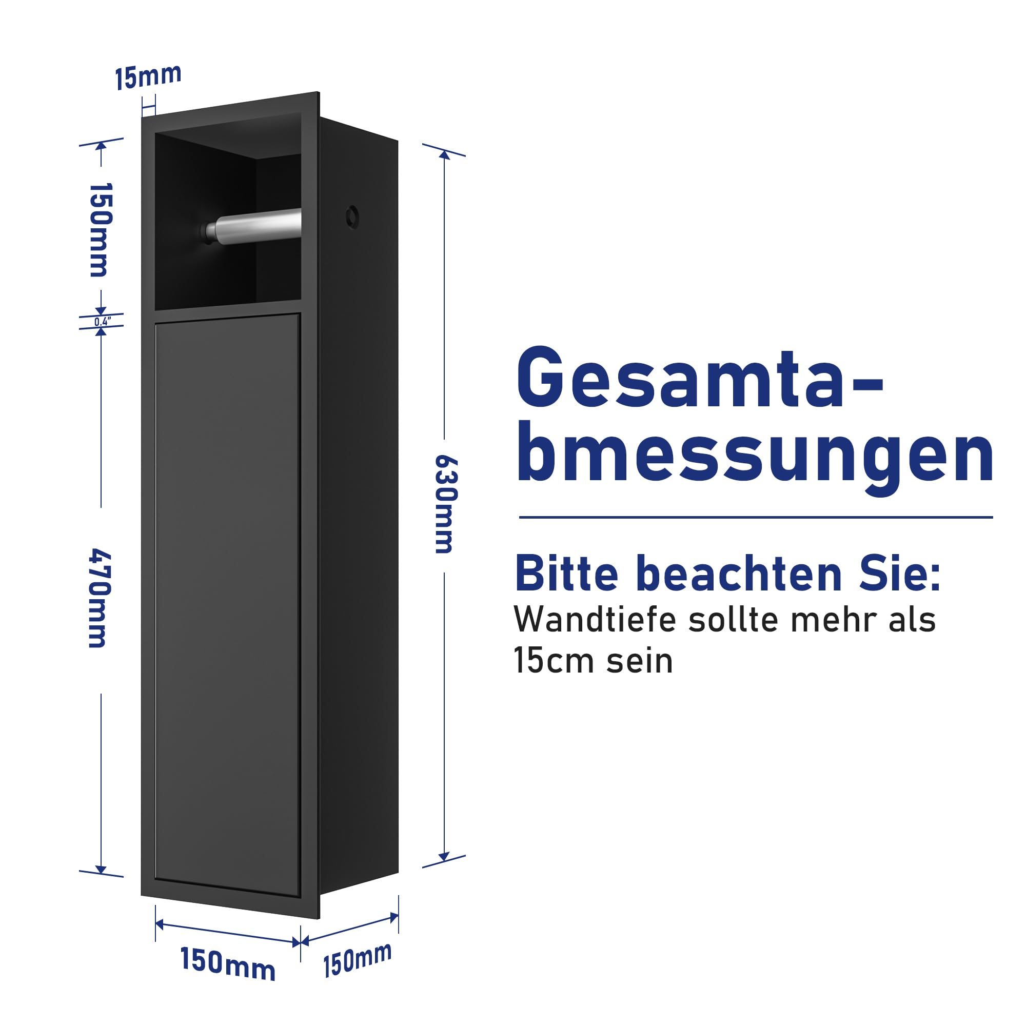 Neodrain Armadio Da Incasso Bagno In Acciaio Inox Nero – Porta Rotoli E Scopino – 63x15x15 Cm – Push To Open