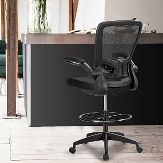 Giantex Drafting Chair Set of 5, Tall Office Chair with Adjustable Lumbar Support & Footrest Ring, Executive Height Adjustable Stool with Flip-up Armrests, Ergonomic Computer Standing Desk Chair