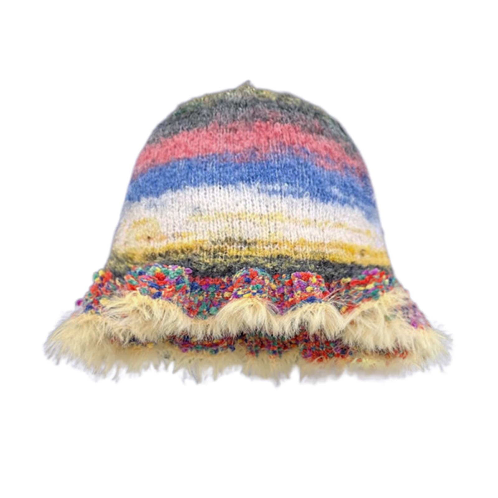 Alloneslife Women's Yellow Bucket Hat,Fisherman Hat,Handmade Knit Striped Bucket Hat For Woman Weaving Striped Plush Floppy Bucket Hat Adult Teens Winter Fisherman(Yellow)