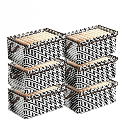 Image of PRIME PICK Foldable Clothes Storage Organizer Box with Handles, Non Woven Wardrobe Storage Bag for Clothes, Blankets and Toys, Black White (Black Pack of 6-XL)