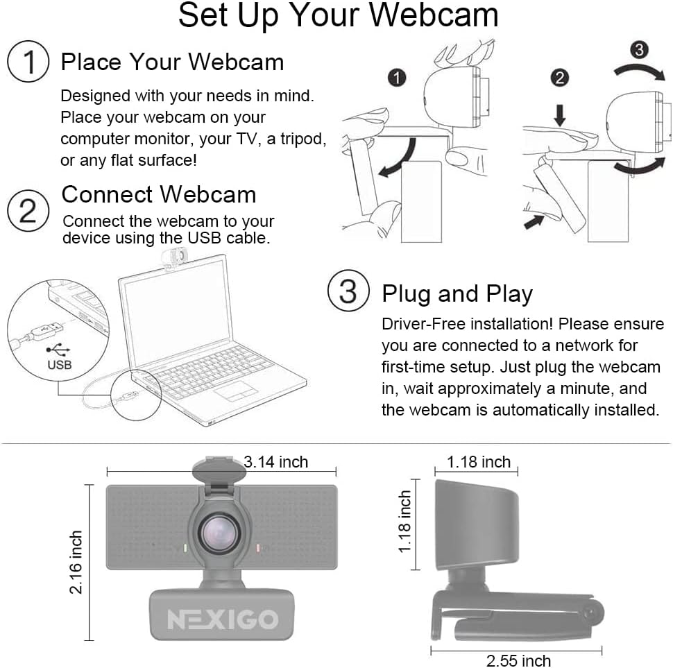 NexiGo N60 1080P Webcam with Microphone, Software Control & Privacy Cover, USB HD Computer Web Camera, Plug and Play, for Zoom/Skype/Teams, Conferencing and Video Calling — view 4