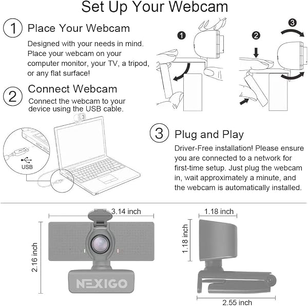 NexiGo N60 1080P Webcam with Microphone, Software Control & Privacy Cover, USB HD Computer Web Camera, Plug and Play, for Zoom/Skype/Teams, Conferencing and Video Calling - 4