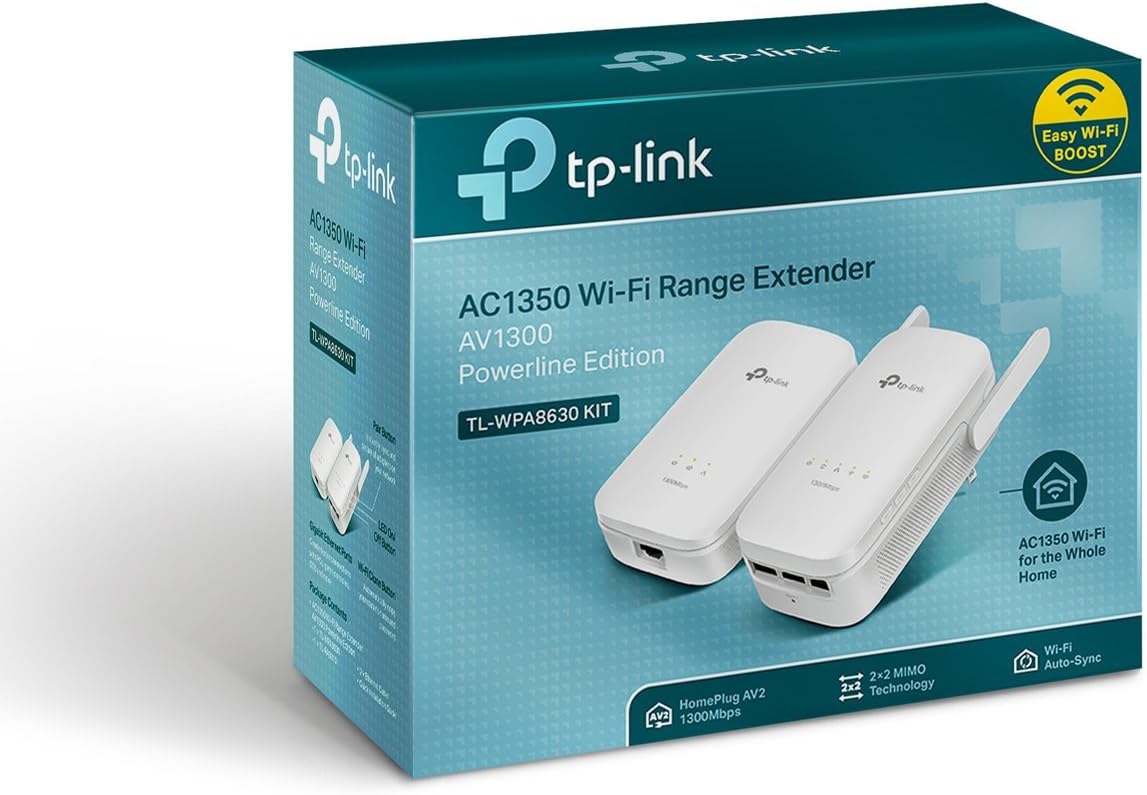 Black Friday - 60% OFF TP-Link AV1300 Powerline WiFi Extender(TL-WPA8630 KIT)- Powerline Adapter with AC1350 Dual Band WiFi, Gigabit Port, 2X2 MIMO with Beamforming, Plug&Play, Power Saving, Ideal for Smart TV