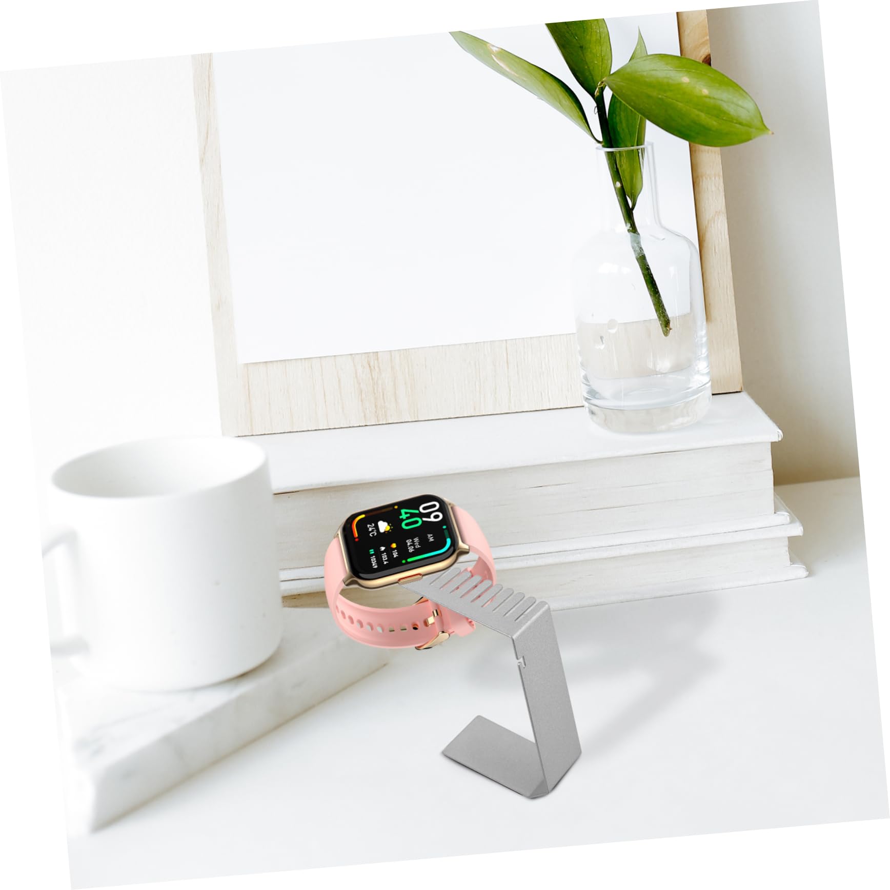 Supporto di Ricarica per Orologio in Metallo Inossidabile con Base Pesata per Smartwatch da Tavolo Argento