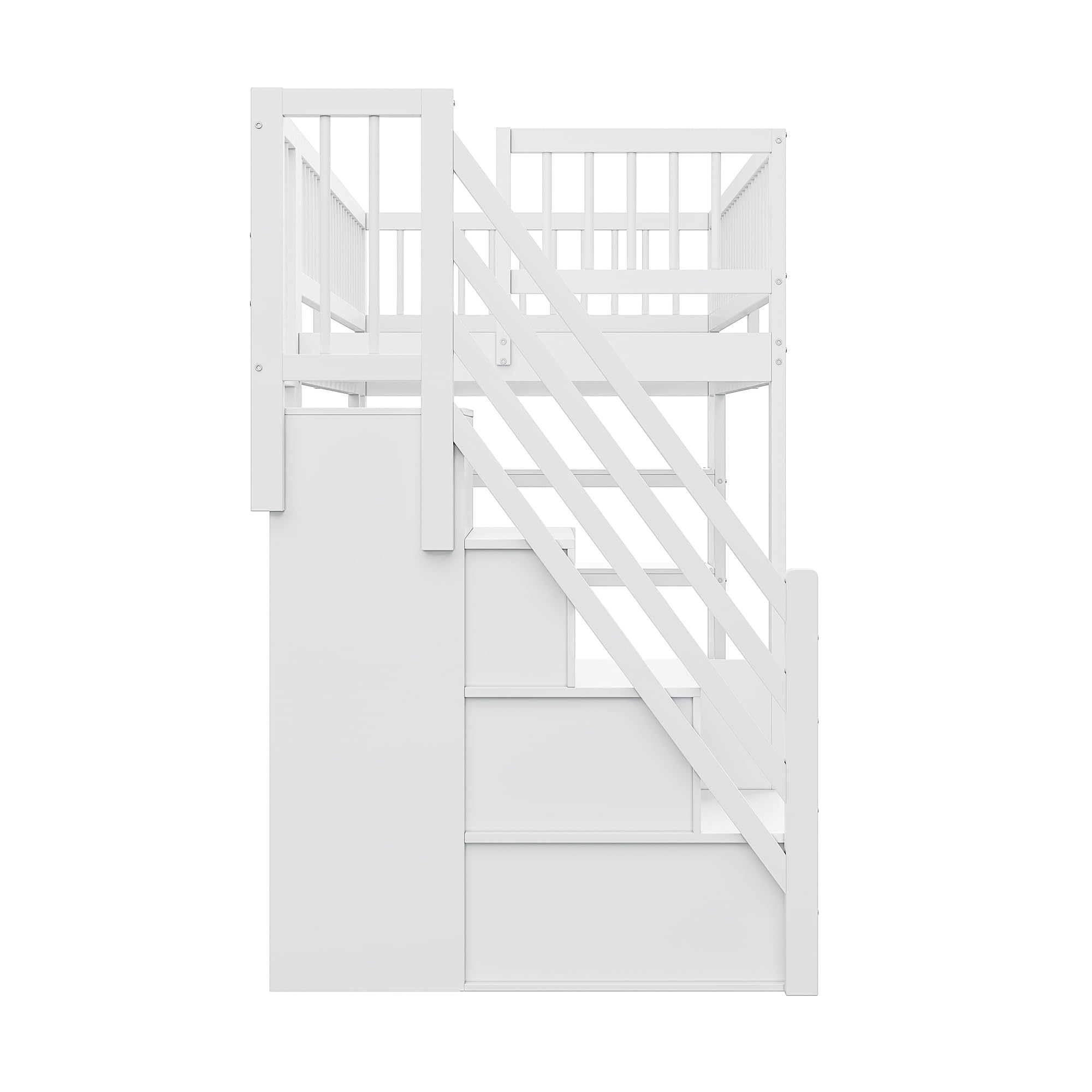 Cama alta de 90 x 200 cm, cama infantil, diseño de seguridad con armario, estantes y espacio de almacenamiento con escalera de seguridad, cama multifunción, cama de madera maciza (blanco)